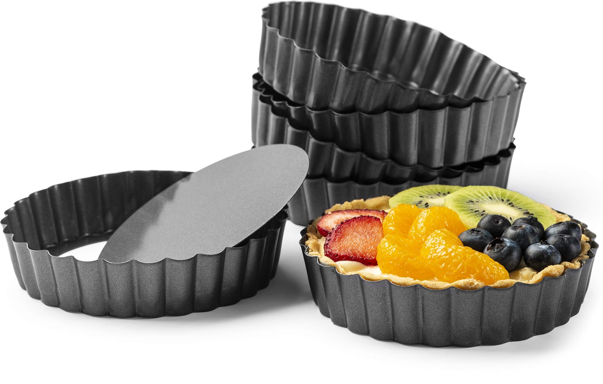 Gourmia GPA9375 Mini Tart Pans with Removable Bottom - 6 Pack, 5� Diameter, 1� Depth � 100% PFOA free Non Stick Carbon Steel - Miniature Molds For Pies, Cheese Cakes, Desserts, Quiche pan and More - Like New