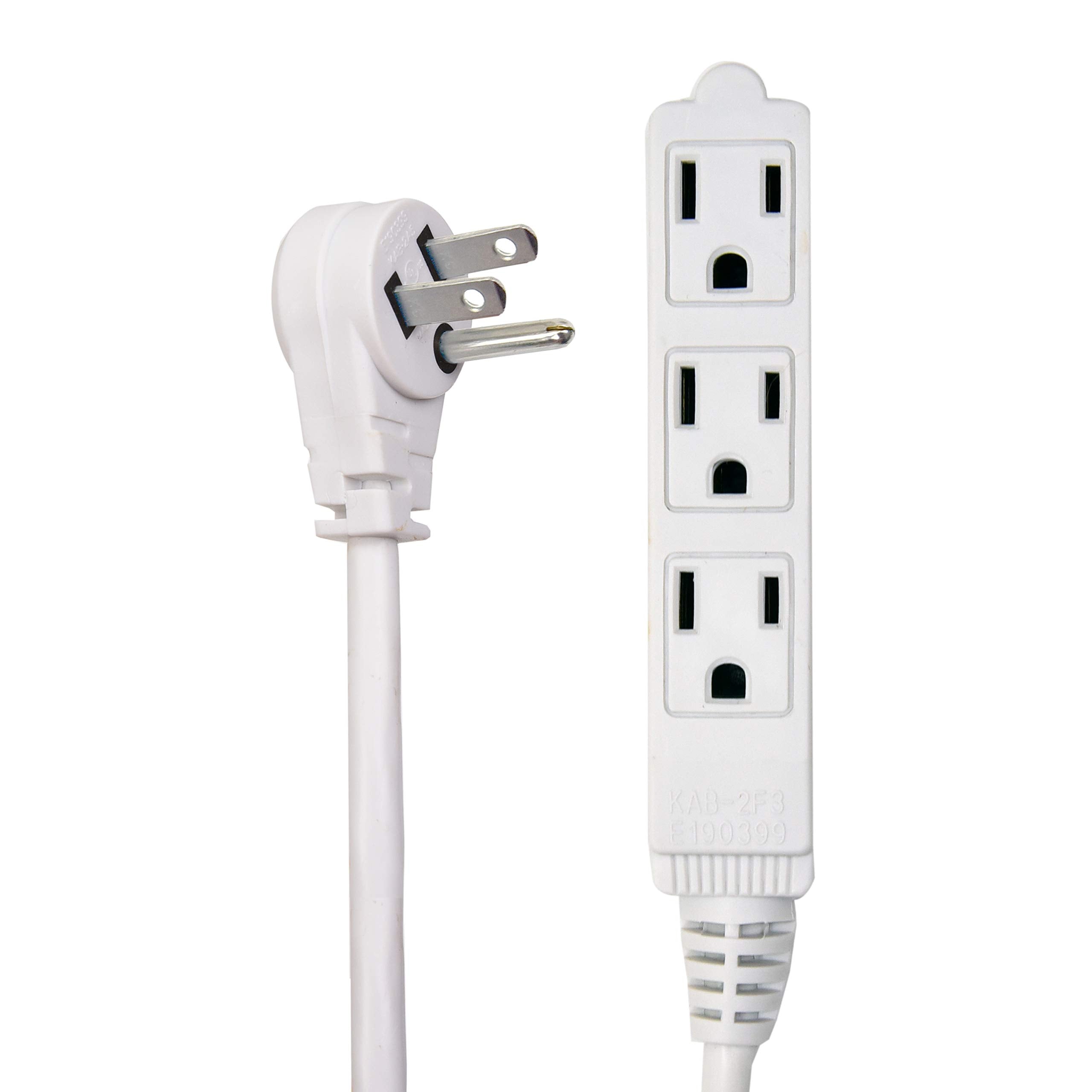 Electes 30 Feet Heavy Duty Extension Cord / Wire , Multi 3 Outlet , 3 Prong Grounded , Angled Flat Plug , 16/3 , SPT3 , UL Listed , White - Like New