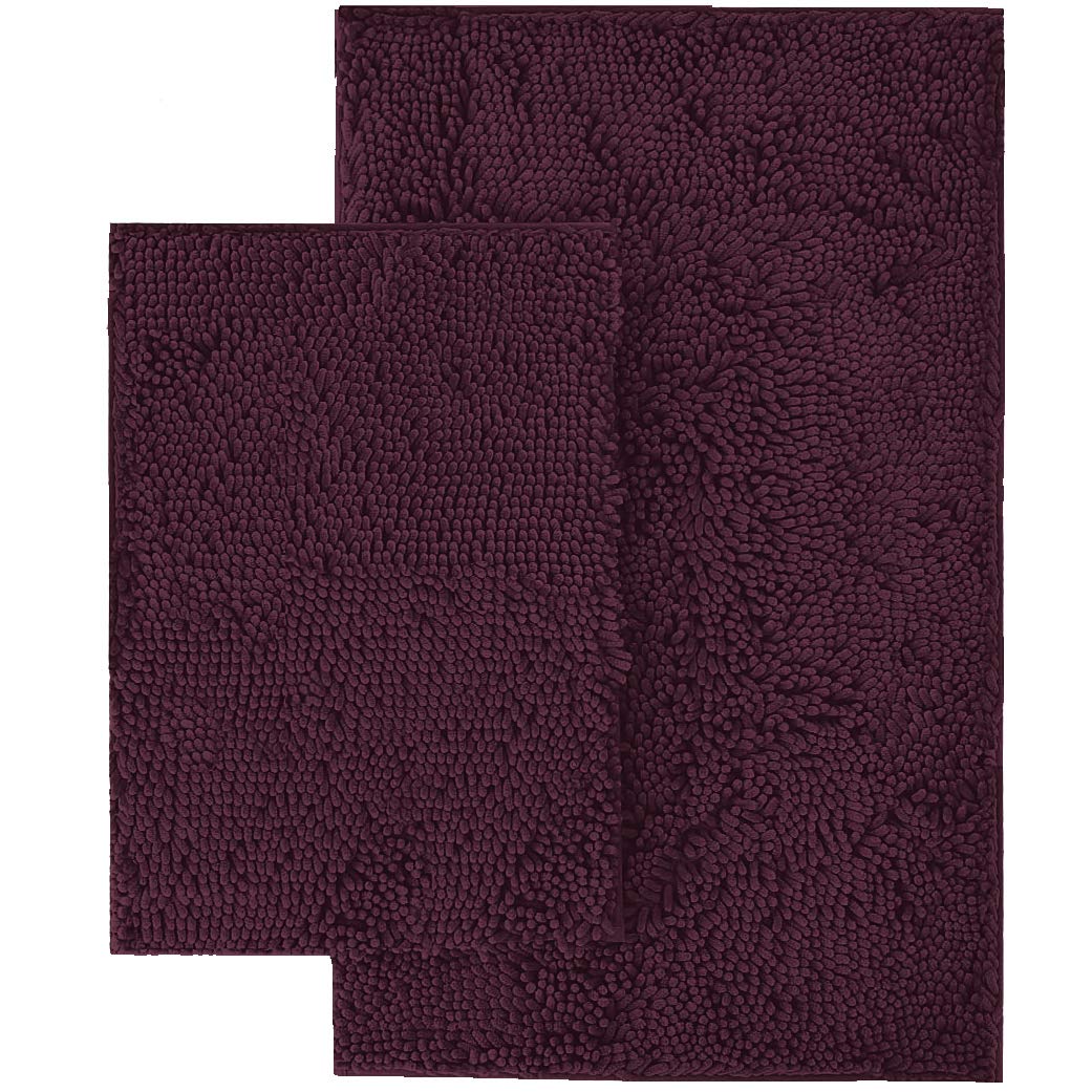 LuxUrux Plum Bathroom Rugs Set�Extra-Soft Plush Bath mat Shower Bathroom Rugs,1'' Chenille Microfiber Material, Super Absorbent (30 X 20'' + 23 x 15'', Plum) - Like New