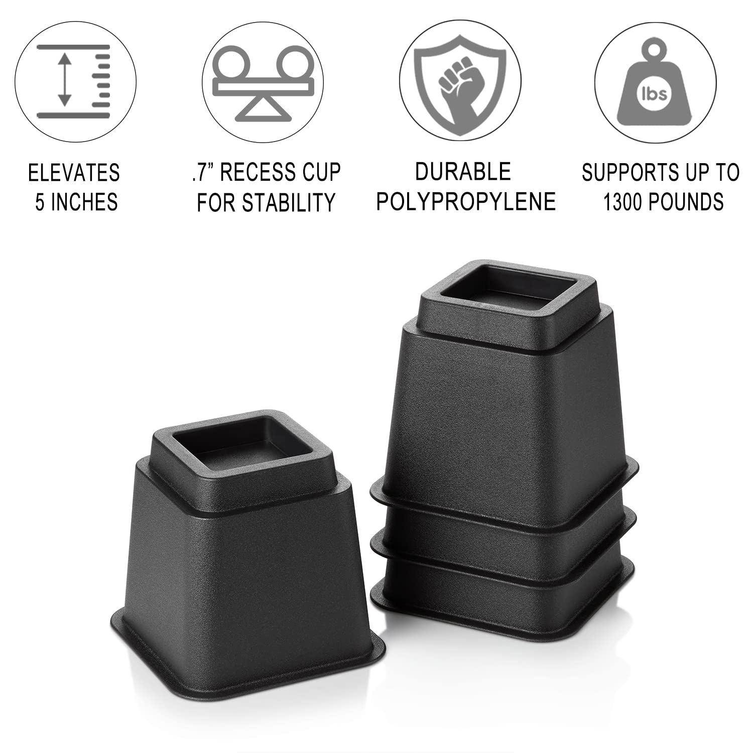 HOLDN� STORAGE Bed Risers, Furniture Risers 5 inch Bed Lift - Set of 4 Bed Riser Heavy Duty - Perfect for College Dorms - Very Good