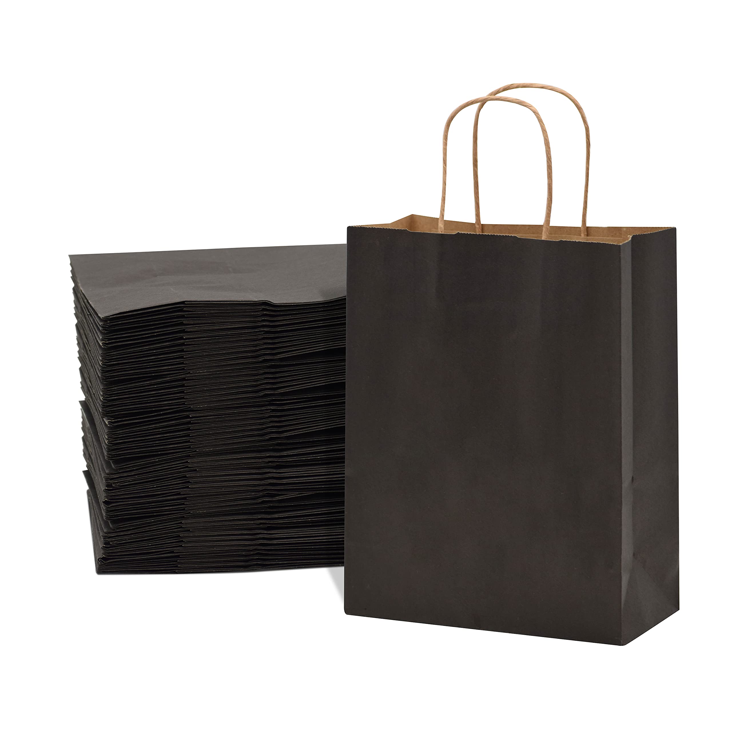 Prime Line Packaging 8x4x10 Small 50 Pack Black Gift Bags, Kraft Paper Bags with Handles, Shopping Bags for Small Business, Boutique, Gift Wrap, Bulk - Good