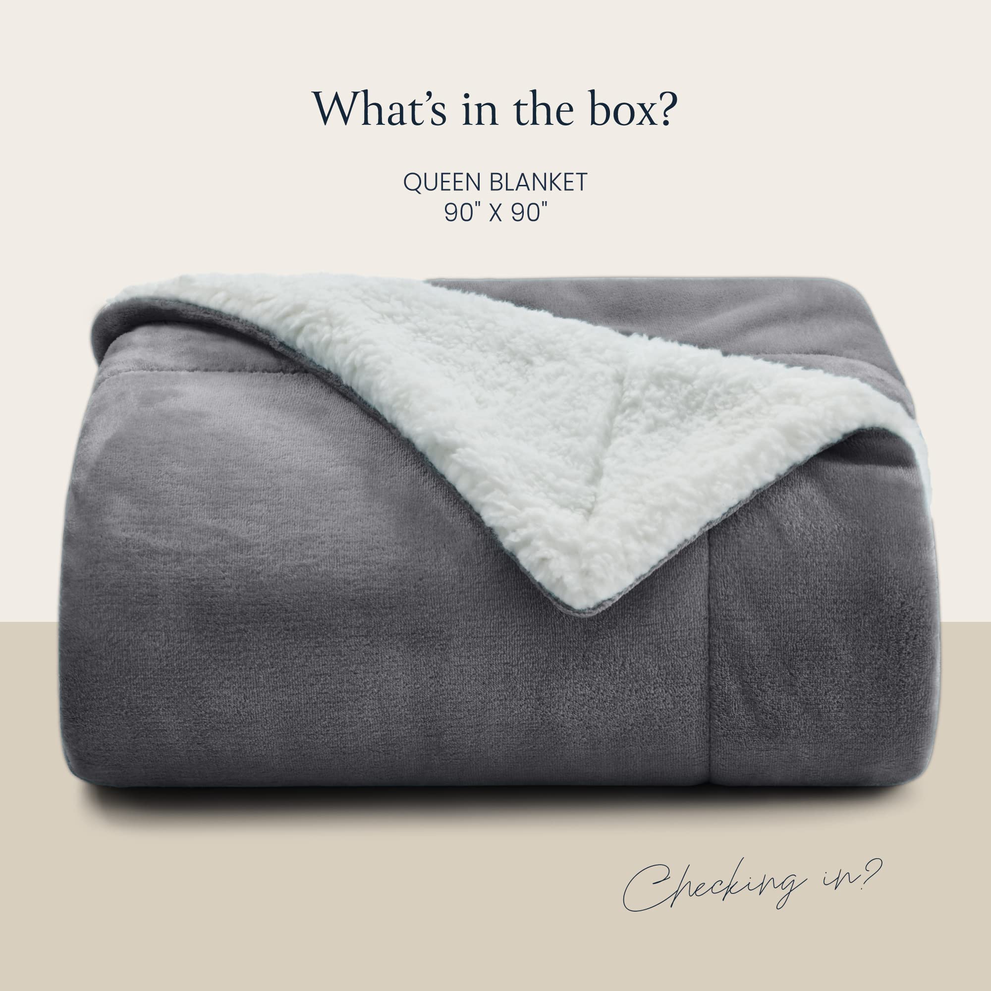 BELADOR Bed Blanket - Fleece Blankets Queen Size 90"x90"- Soft Throw Blanket with Sherpa Reverse Fluff- Large Blanket for Bed, Anti-Static Blankets & Throws- Lightweight Blanket, Cozy Couch Blanket  - Like New