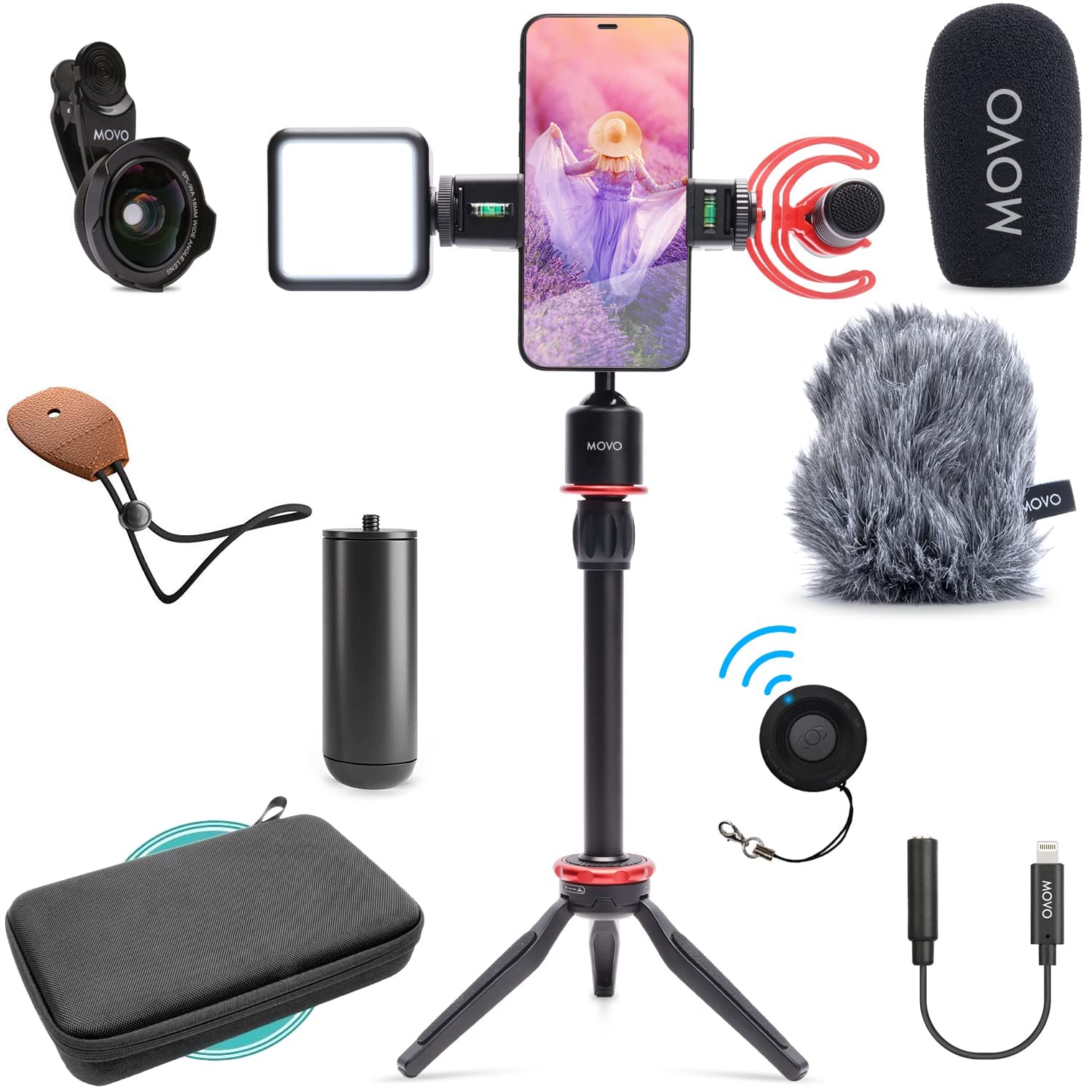 Movo iVlog1 Vlogging Kit for iPhone - Lightning Compatible YouTube Starter Kit - with Shotgun Microphone, Mini Tripod, LED Light, Wide-Angle Lens, Lightning Adapter Vlog Kit - iPhone Vlogging Kit - Acceptable