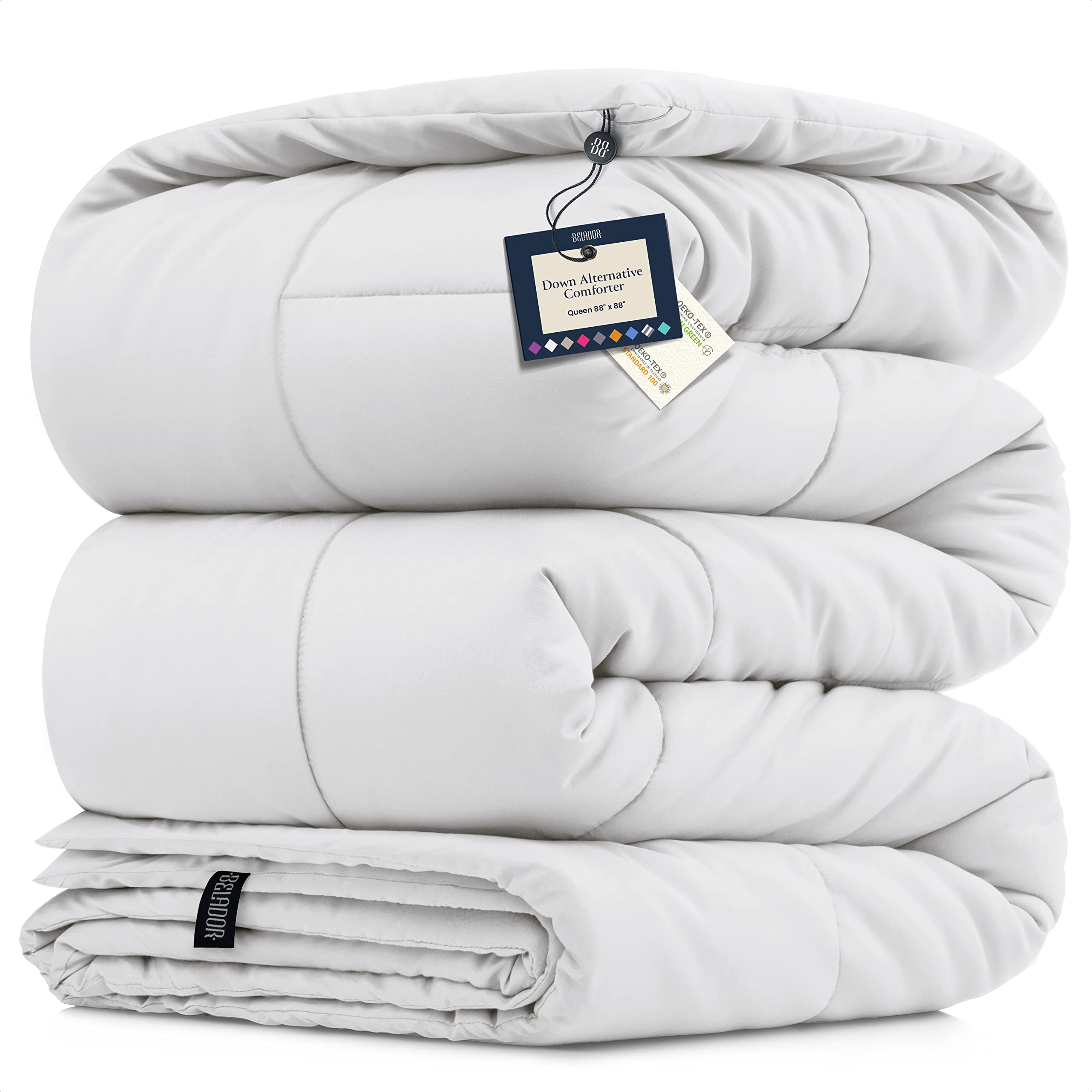 BELADOR Queen Comforter White Duvet Insert Queen Size Bed Comforter- All-Season Down Alternative Comforters, Mid-Plush Lightweight Comforter, Box Quilted Siliconized Fiberfill Oeko-Tex Hotel Comforter - Very Good