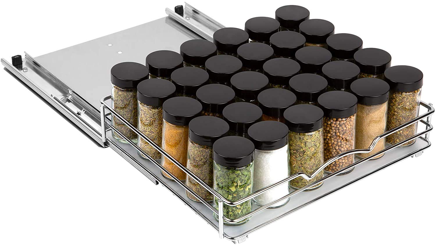 Pull Out Cabinet Organizer for Spices, Cans - Heavy Duty with 5 Year Limited Warranty- Pull Out Spice Rack- Chrome 12-3/8"Wx 10-1/2"D x 2-3/4� H Cabinet Pull Out Shelf for Cans, Hardware, Dishes, Etc. - Very Good