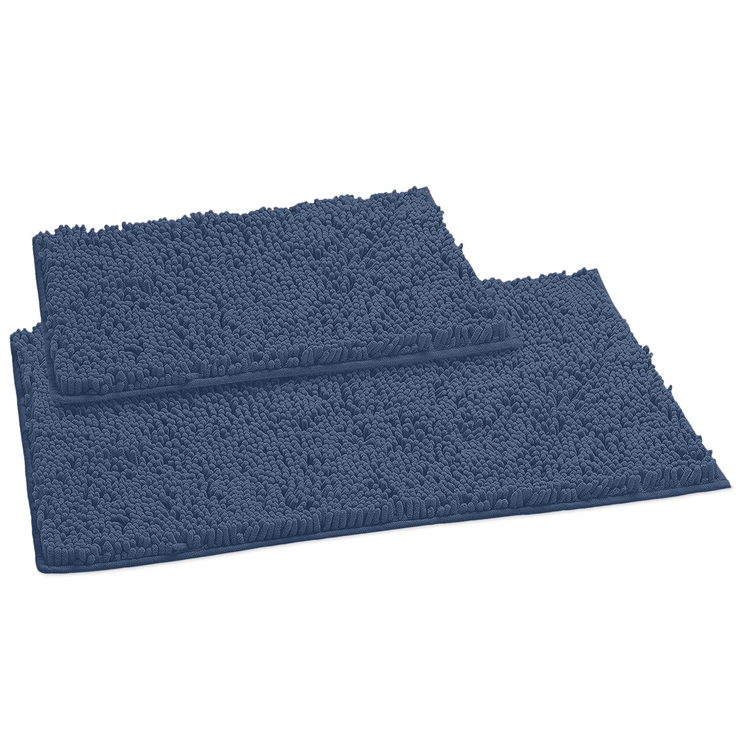 LuxUrux Bathroom Rugs 2 Piece Set�Extra-Soft Plush Bath mat Shower Bathroom Rugs,1'' Chenille Microfiber Material, Super Absorbent, 30 X 20'' + 23 X 15'', Medium Blue. - Like New