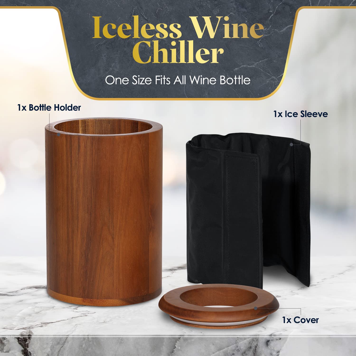 Homeries Marble Wine Chiller Bucket - Wine & Champagne Cooler for Parties, Dinner – Keep Wine & Beverages Cold – Holds Any 750ml Bottle - Ideal Gift for Wine Enthusiasts - Acceptable