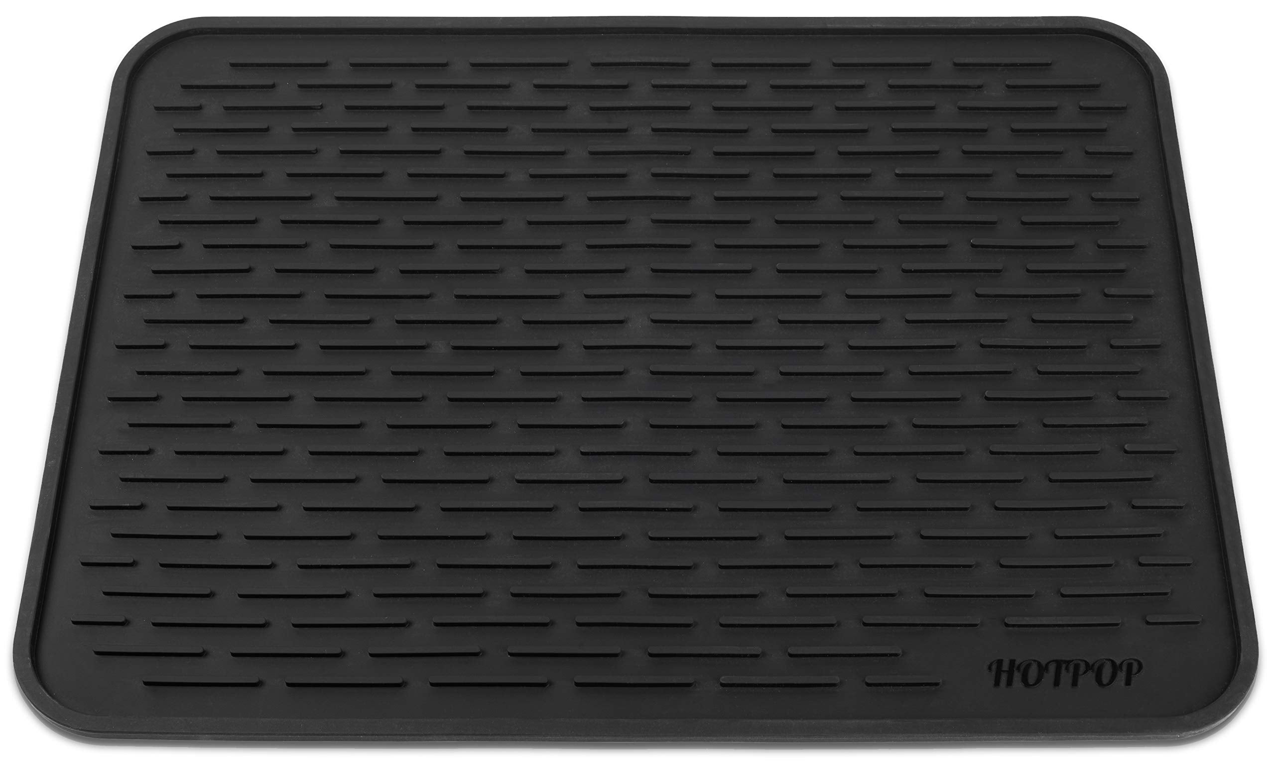 HOTPOP XXL 24"x18" Large Black Dish Silicone Drying Mat & Trivet - Dishwasher Safe, Heat Resistant, Eco-Friendly - Rubber Dish Drying Mat, Silicone Dish Mat for Kitchen Counter (24x18 Inches) - Acceptable