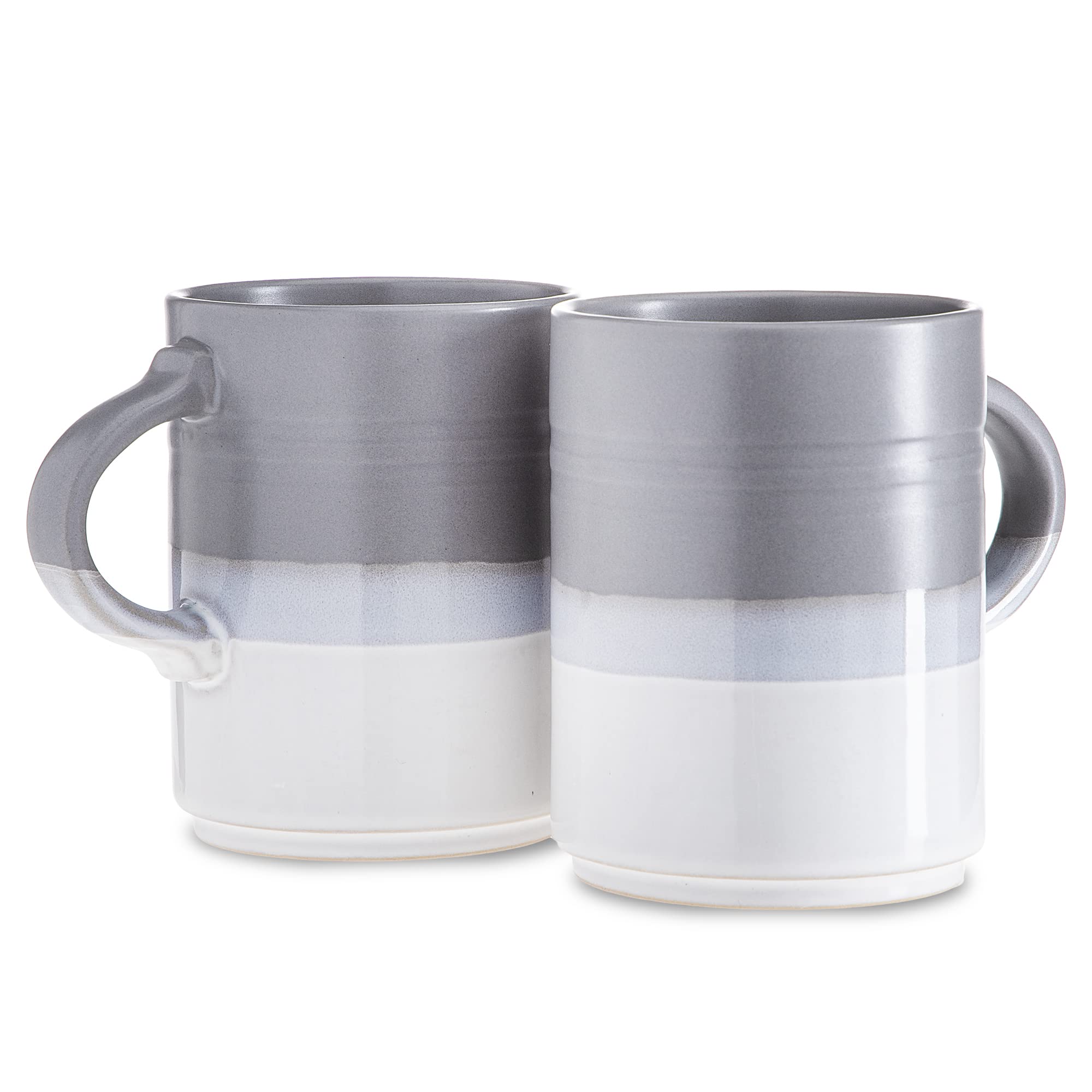 Dwell Studio Set of 2 Stoneware Coffee Mugs- Ombre Printed Coffee Cups, Mugs for Tea, Latte, and Hot Chocolate, 16 oz, Microwave and Dishwasher Safe (Grey) - Like New