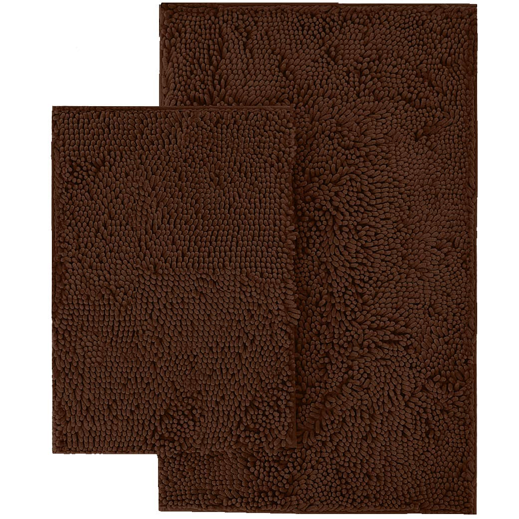 LuxUrux Bathroom Rug Set�Extra-Soft Plush Bath mat Shower Bathroom Rugs,1'' Chenille Microfiber Material, Super Absorbent (30 X 20'' + 23 x 15'', Brown) - Very Good