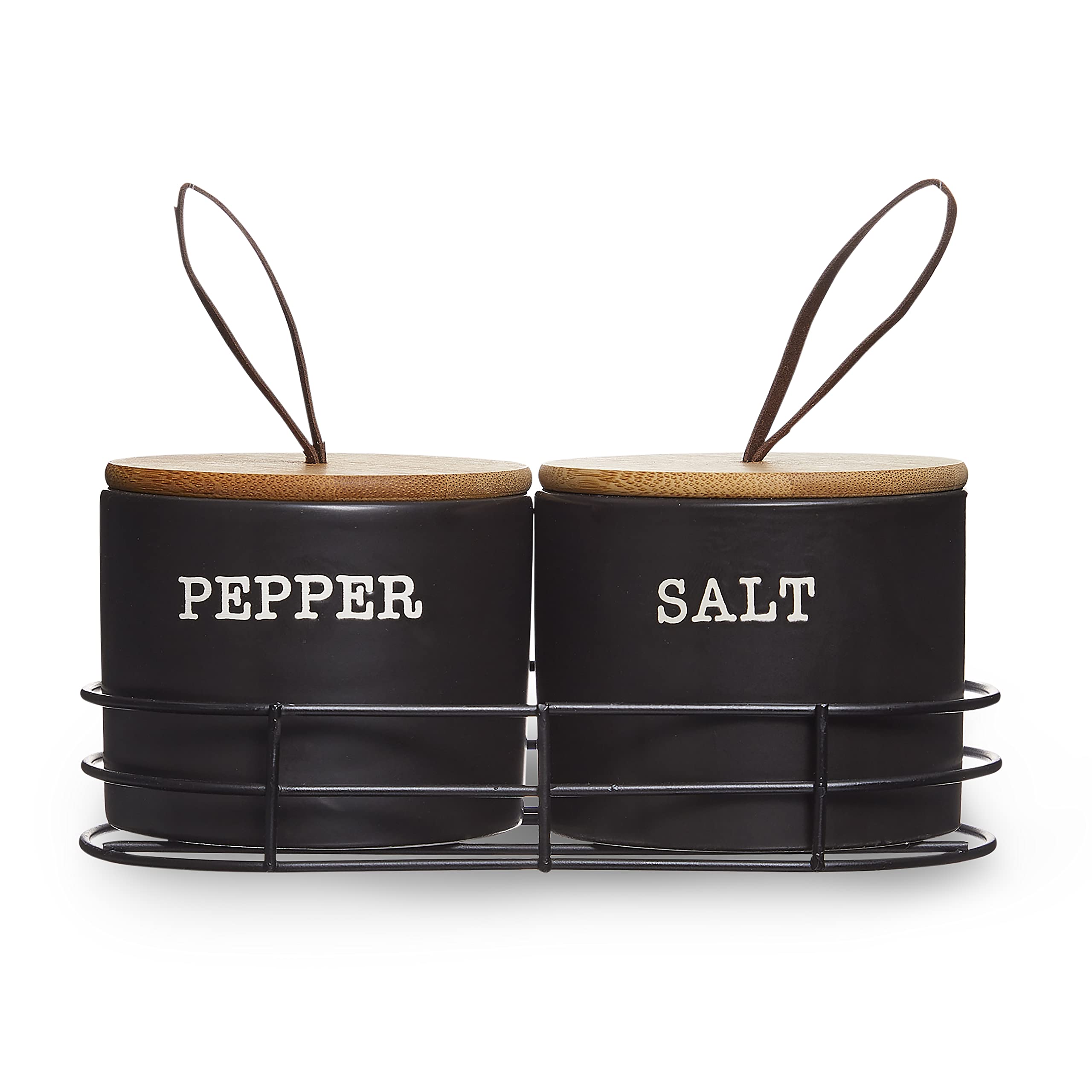 Heartland Hive Salt and Pepper Cellars with Bamboo Lid and Rack Holder - Like New