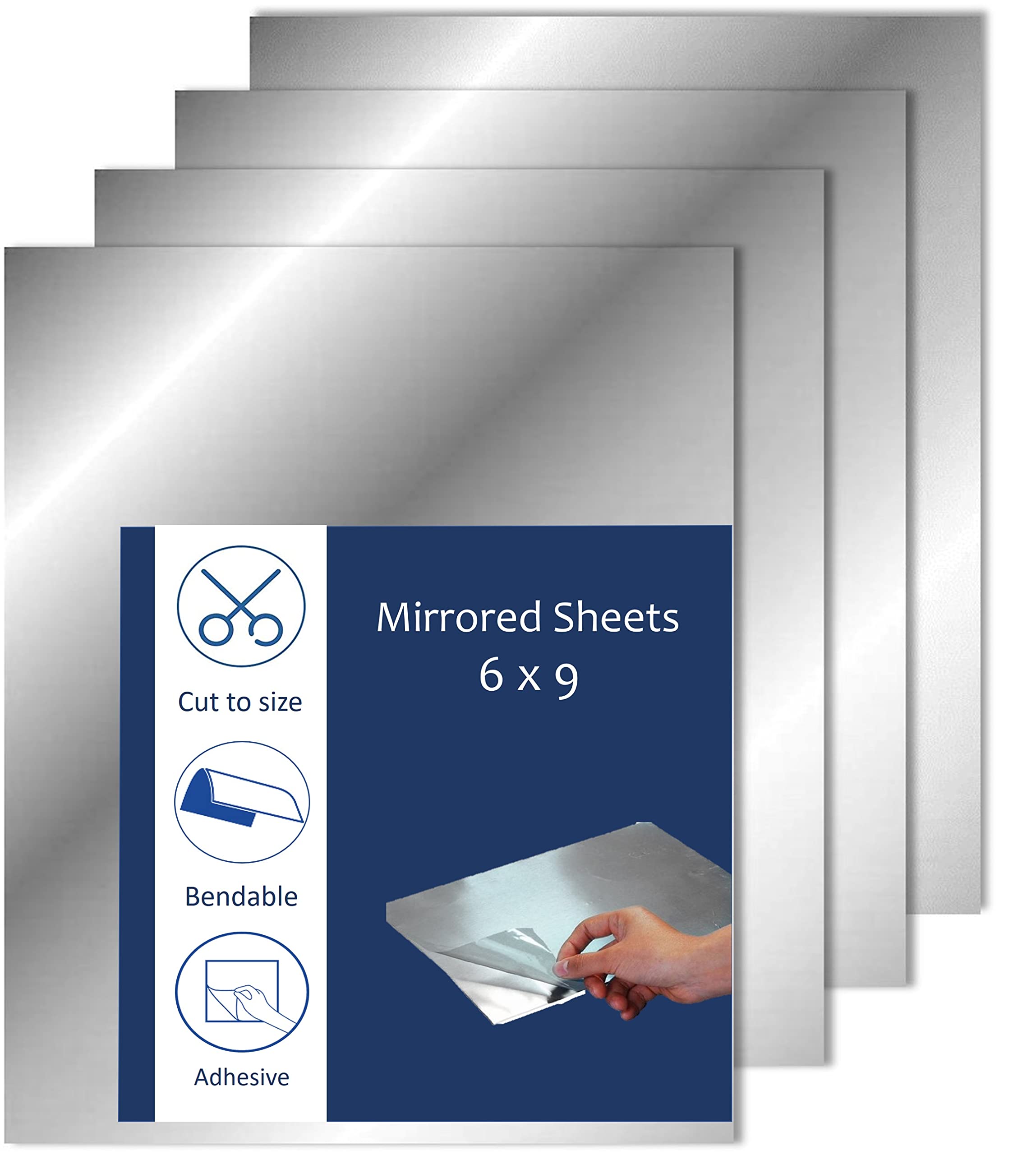 Quality Adhesive Mirror Sheet 6 x 9 Inches Flexible Mirrors Sheets, Non-Glass Self Adhesive Stick on Mirror Tiles, Cut Mirror Stickers to Size, Peel and Stick, Great for Crafts and Mirror Wall,  - Very Good