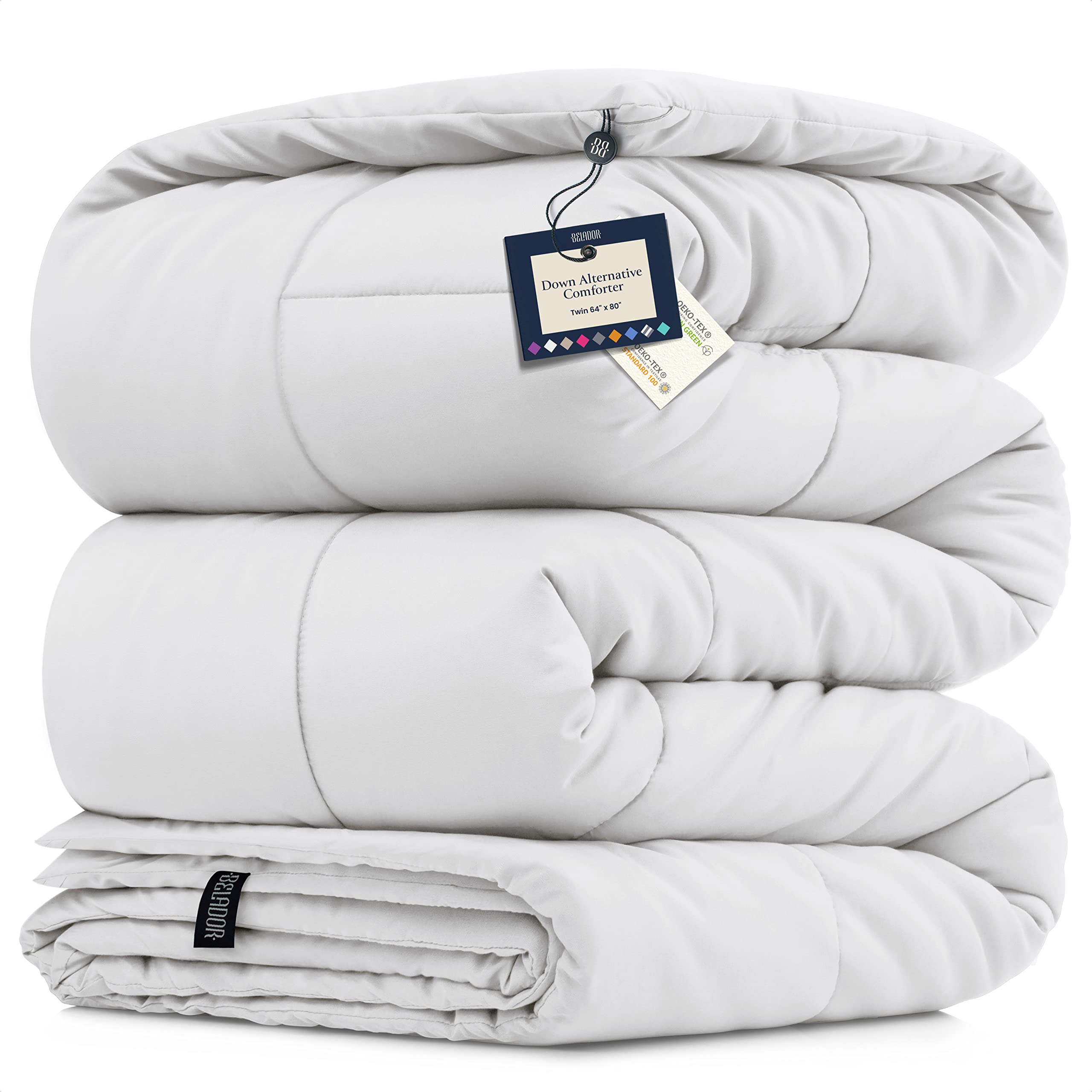 BELADOR White Comforter Duvet Insert Twin Size Bed Comforter- All-Season Down Alternative Comforters, Mid-Plush Lightweight Comforter, Box Quilted Siliconized Fiberfill Oeko-Tex Hotel Comforter - Very Good