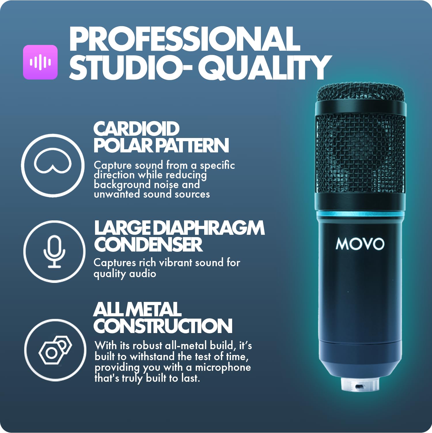 Movo PodPak Podcast Equipment Bundle with XLR Condenser Microphone, Articulating Scissor Arm, and Pop Filter - XLR Mic for Podcasting, Streaming, YouTube, Music, ASMR - Content Creator Studio Mic - Like New