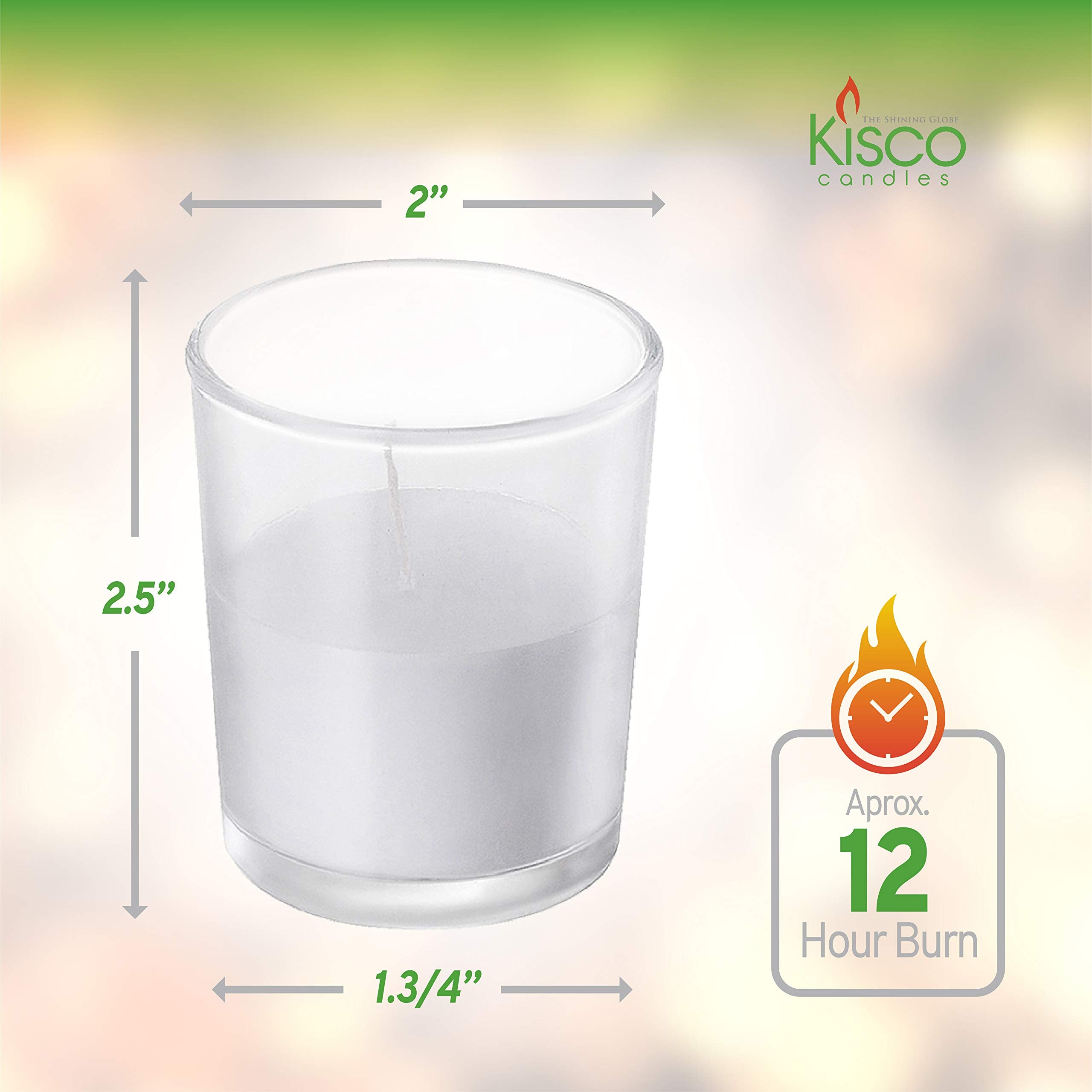 KISCO CANDLES: Votive Candles with Holders Clear Decorative Glass Home Decor, Beautiful Living Room, Kitchen, Bathroom Lighting | Long-Lasting Wax | 24-Pack (Clear, 10 Hour) - Very Good