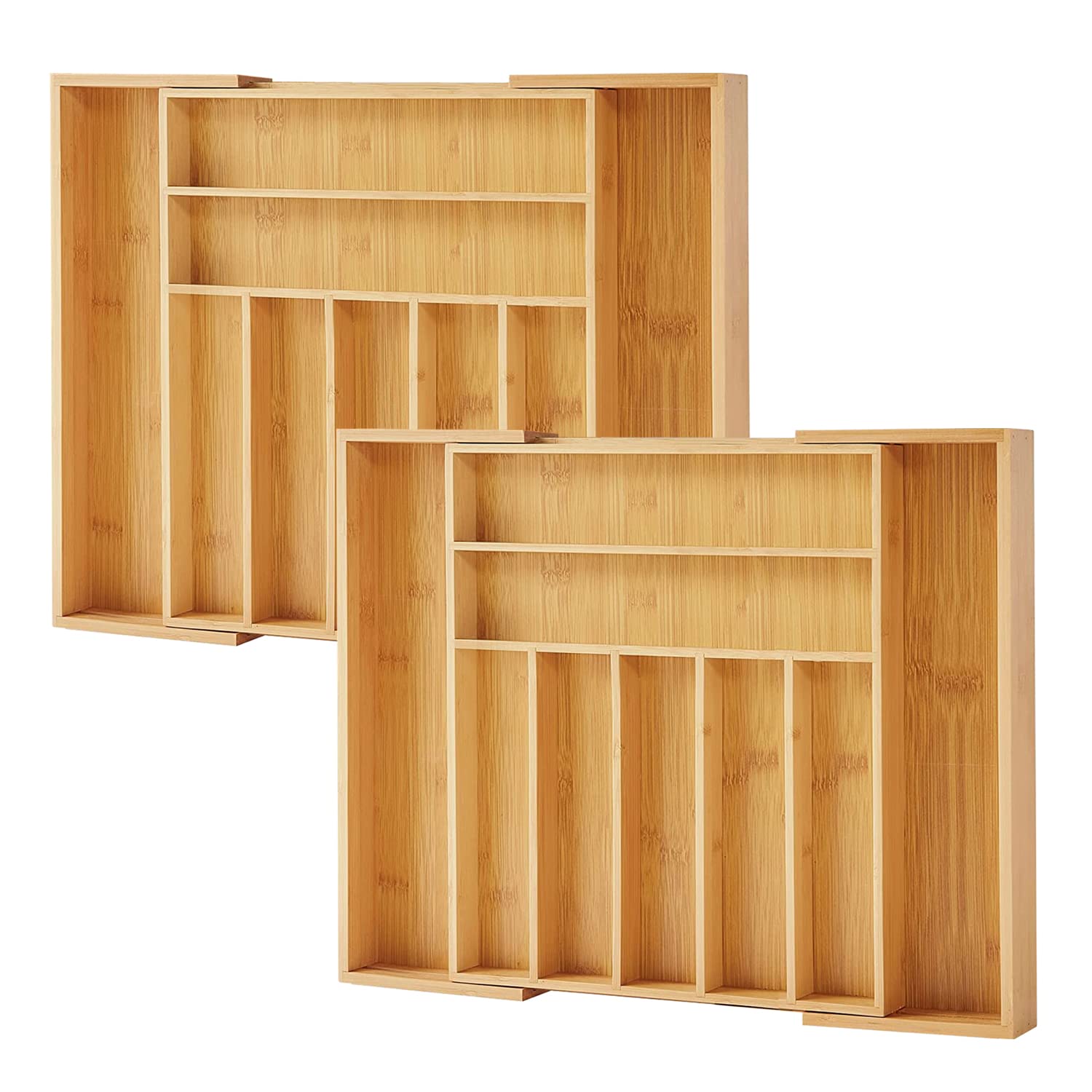 Purawood 2 PACK Large Premium Bamboo Silverware Organizer - Expandable Kitchen Drawer Organizer and Utensil Organizer - 17.5"x19.75" Cutlery Tray with Dividers for Kitchen Utensils and Flatware� - Like New