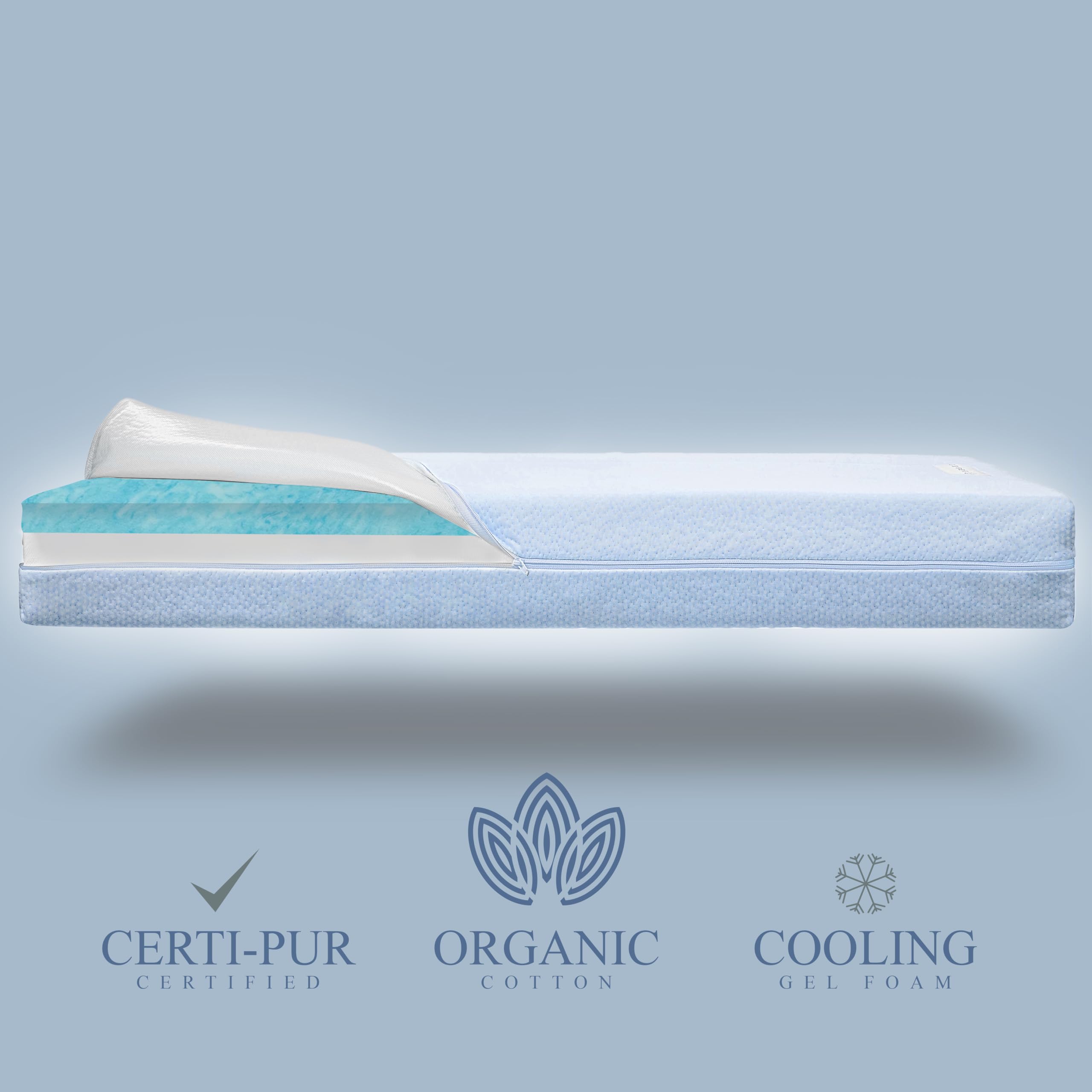 Organic Cotton Dual-Sided Crib Mattress | 2-Stage Premium Memory Foam CertiPUR-US Hypoallergenic Baby Mattress, Firm Support for Infant, Cooling Gel for Toddler, Waterproof & Washable Cover, 52x27x5 - Like New