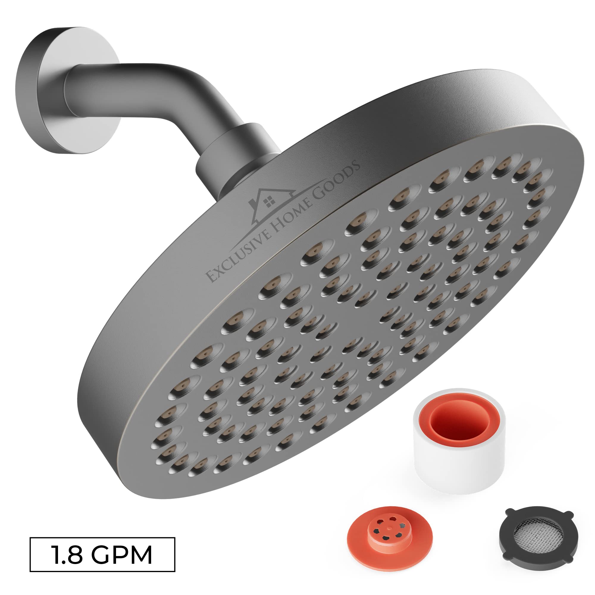 Rainfall Shower Head - 6" High Pressure Shower Heads - 1.8 GPM Shower Heads with Anti-Clog 90 Rubber Jets - 360� Rotation Adjustable Shower Head - Rustproof Bathroom Shower Head - Matte Charcoal - Like New