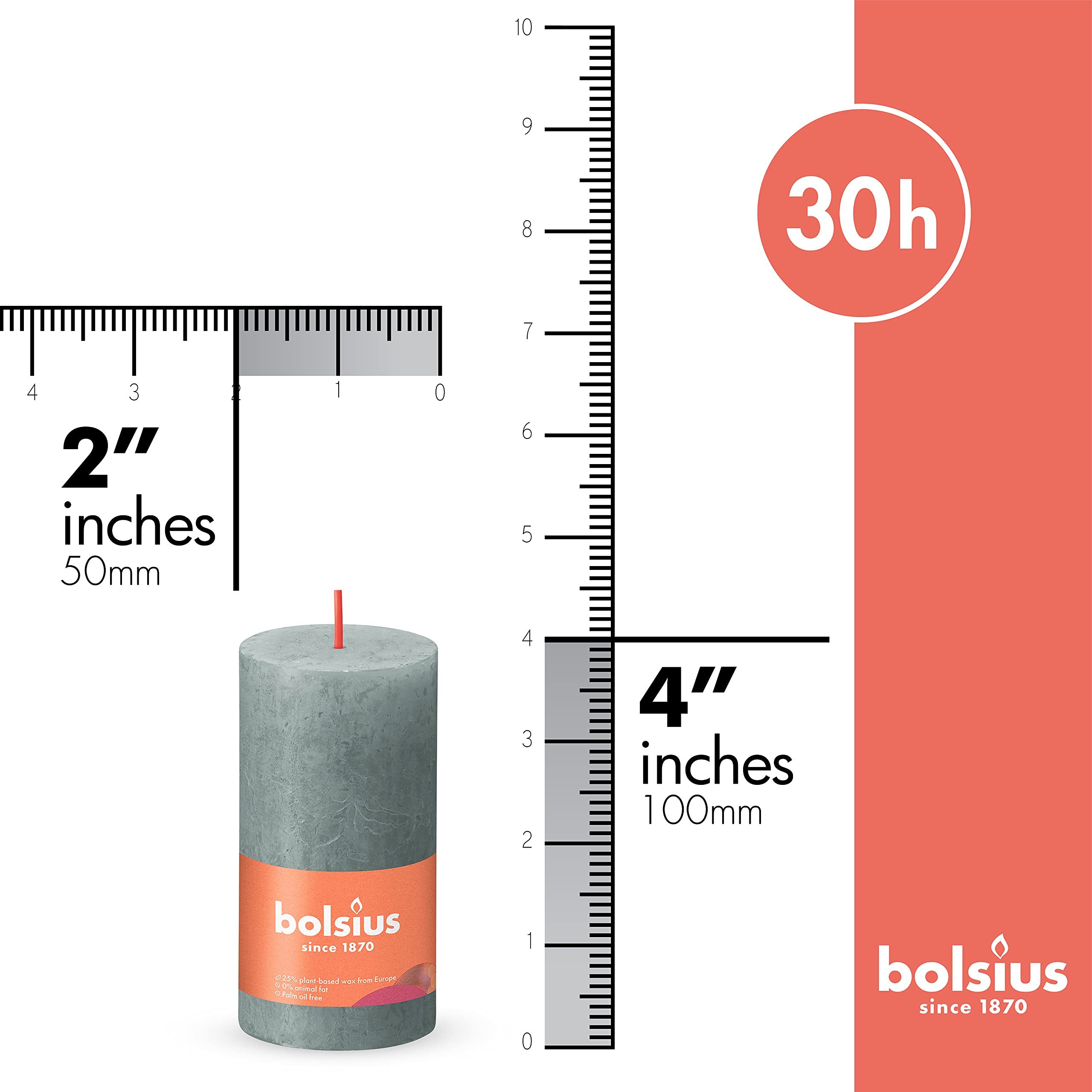 BOLSIUS 4 Pack Eucalyptus Green Rustic Pillar Candles - 2 X 4 Inches - Premium European Quality - Includes Natural Plant-Based Wax - Unscented Dripless Smokeless 30 Hour Party and Wedding Candles - Collectible Very Good