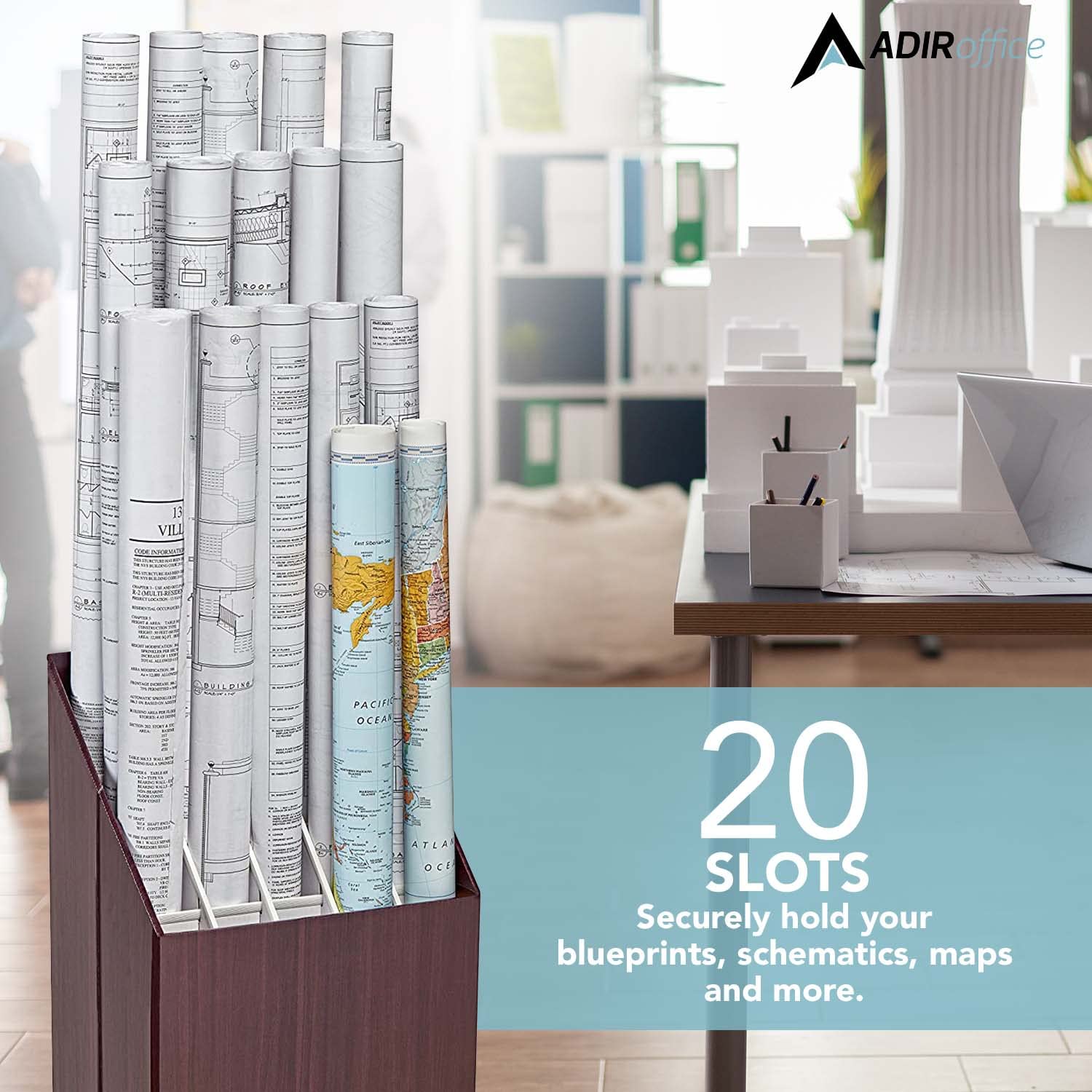 Adir Corp. Blueprint Storage Bin Organizer - Vertical File Box for Blueprints, Posters, Construction Plans, Gift Wrap, And Map Holder Station - Cardboard Blueprint Holder - Like New