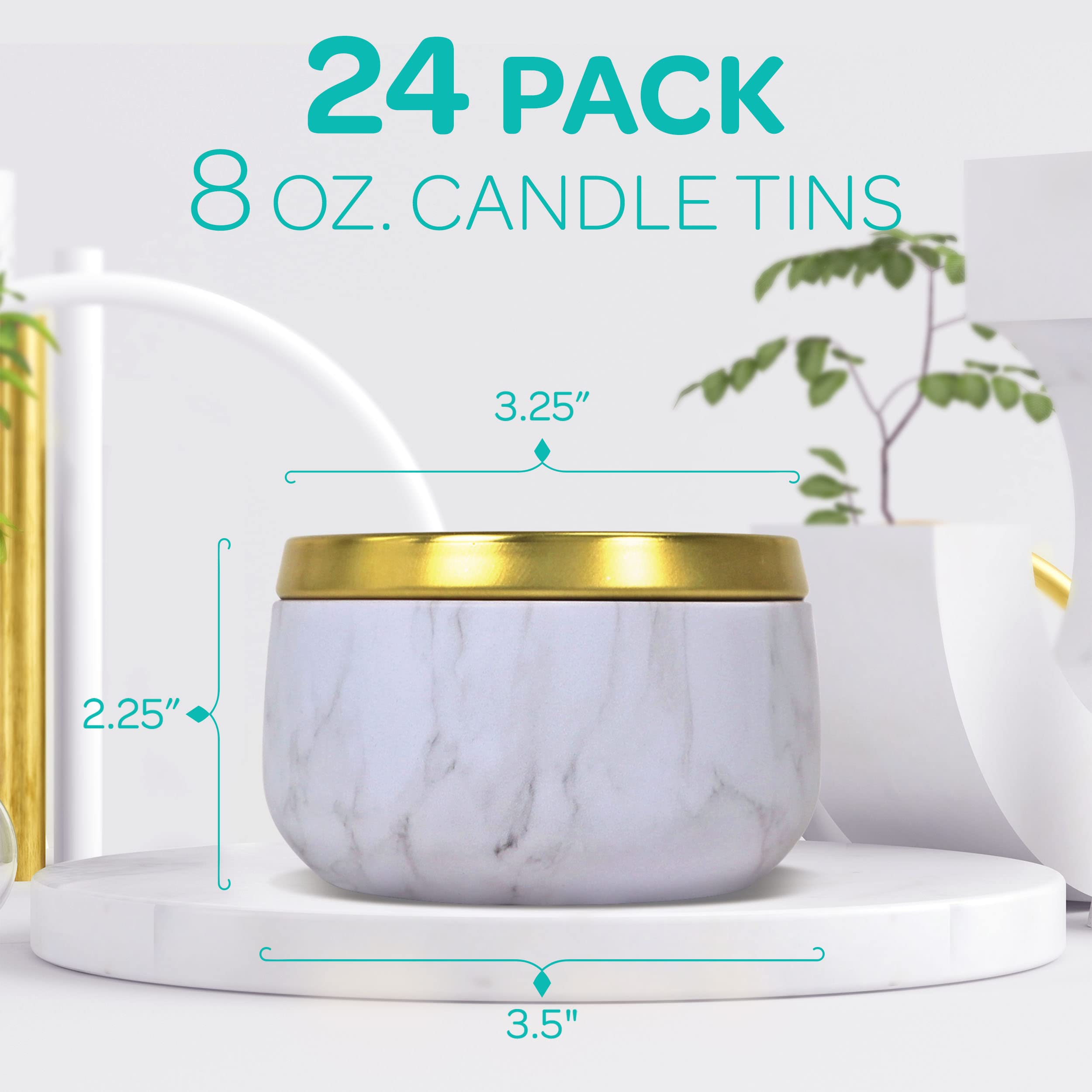 Hearts & Crafts Marble Candle Tins 8 oz with Lids - 24-Pack of Bulk Candle Jars for Making Candles, Arts & Crafts, Storage, Gifts, and More - Empty Candle Jars with Lids - Like New