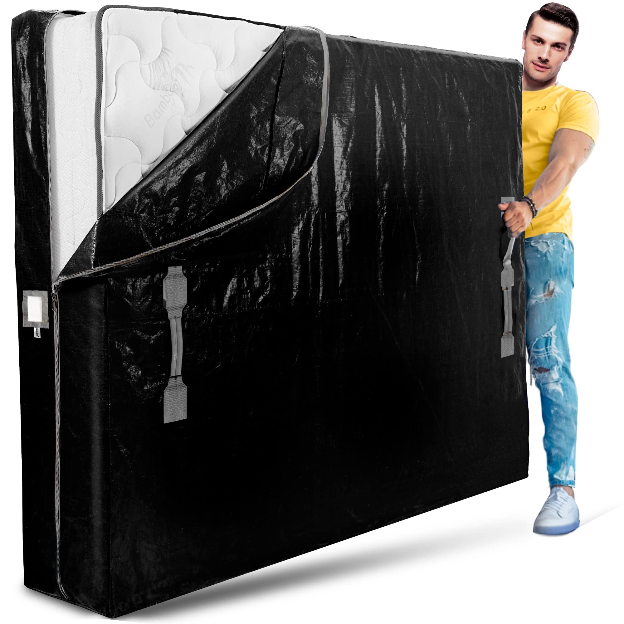 Mattress Bags for Moving with 8 Handles - Extra-Thick Mattress Bag for Moving - Reusable Mattress Storage Bag - Mattress Cover for Moving with Zipper, Moving Mattress Bag Protector - Very Good