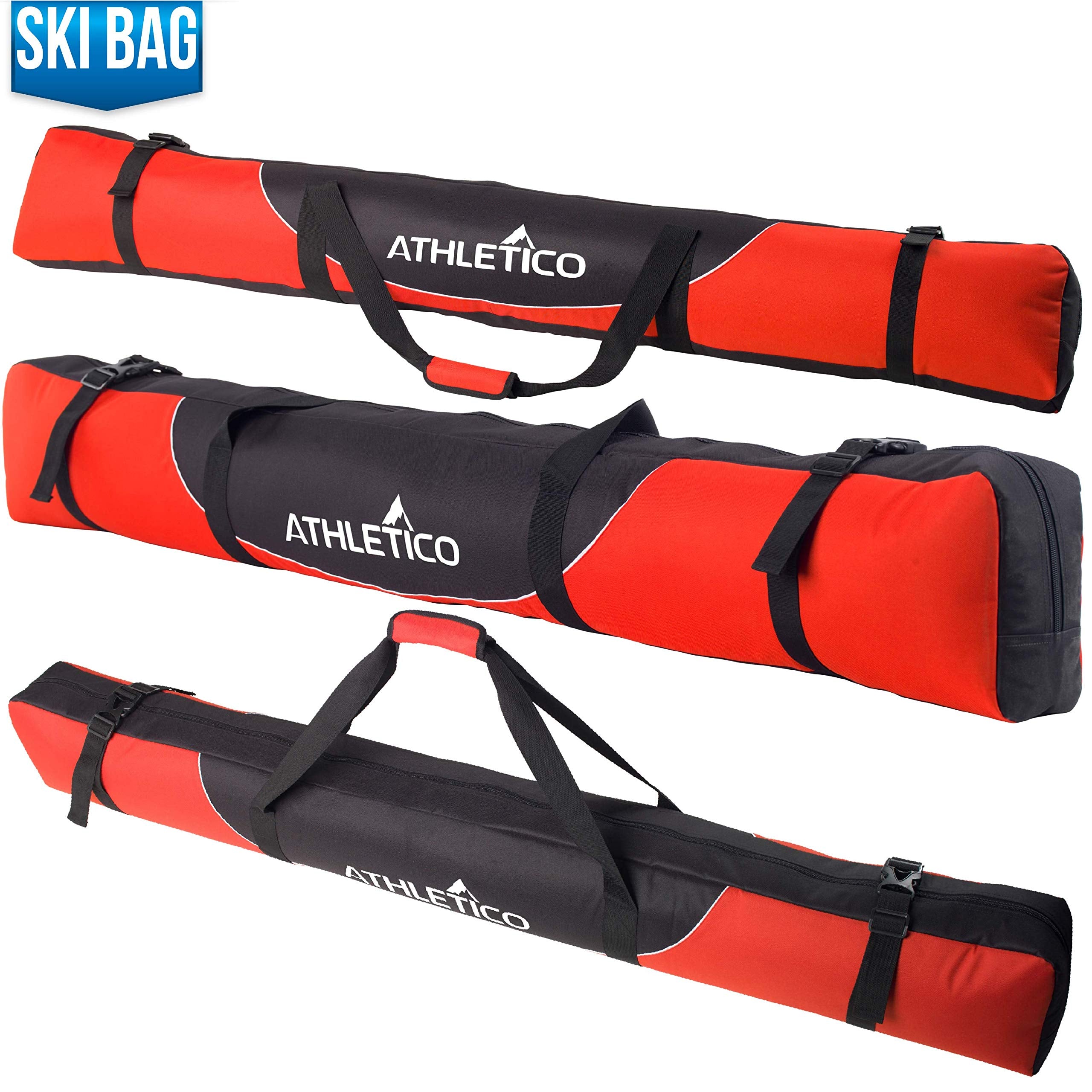 Athletico Mogul Padded Ski Bag Bundle - Ski Bag + Ski Boot Bag + Ski Boot Strap + Ski Carrier - Like New