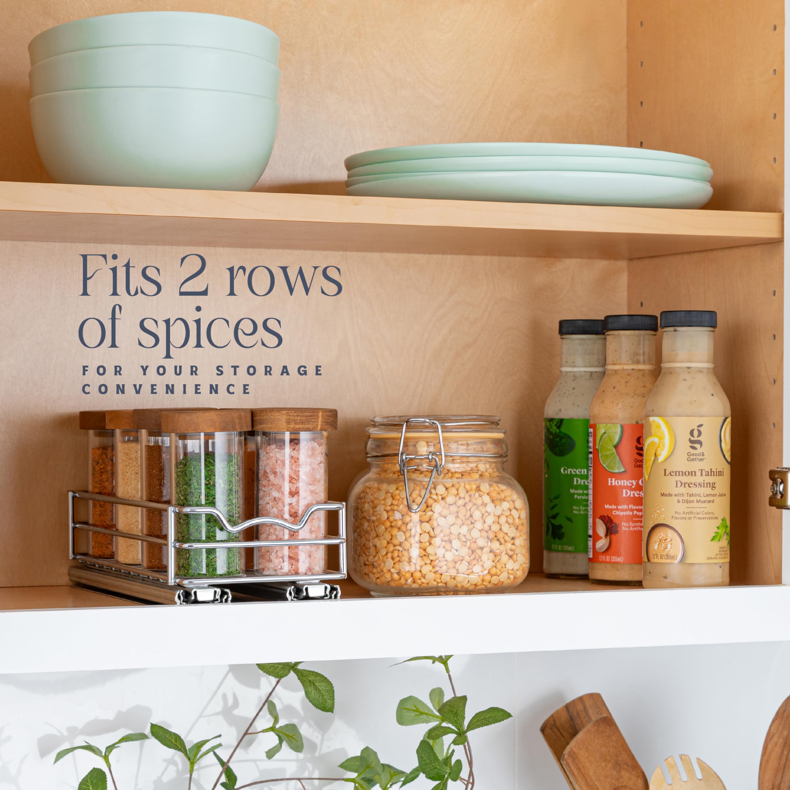 HOLD N' STORAGE Premium Pull-Out Spice Rack - Anti-Rust Chrome Finish - Heavy Duty with 5-Year Limited Warranty- Fits 2 Rows of Standard Spice Jars - Like New