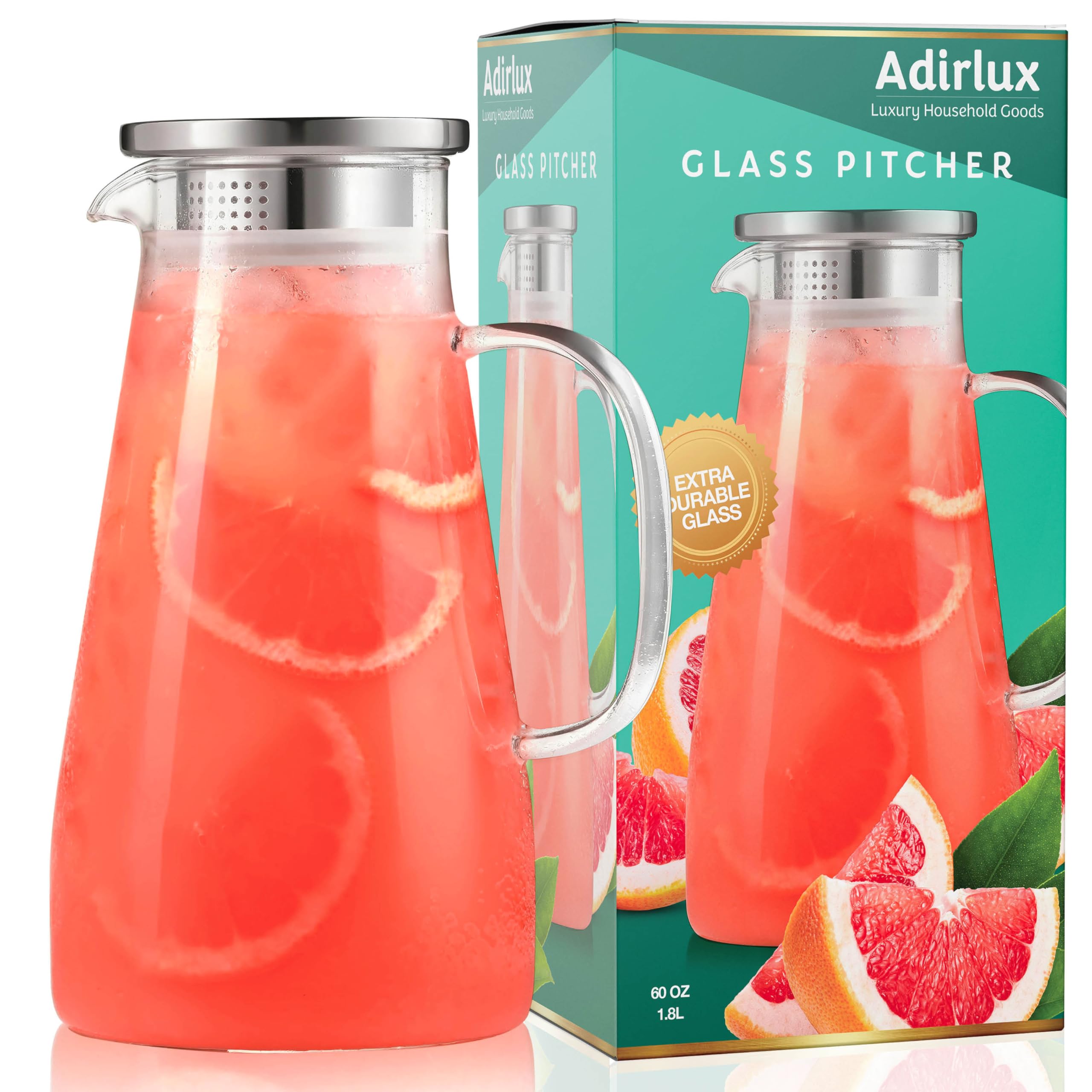 Glass Pitcher with Lid - Like New