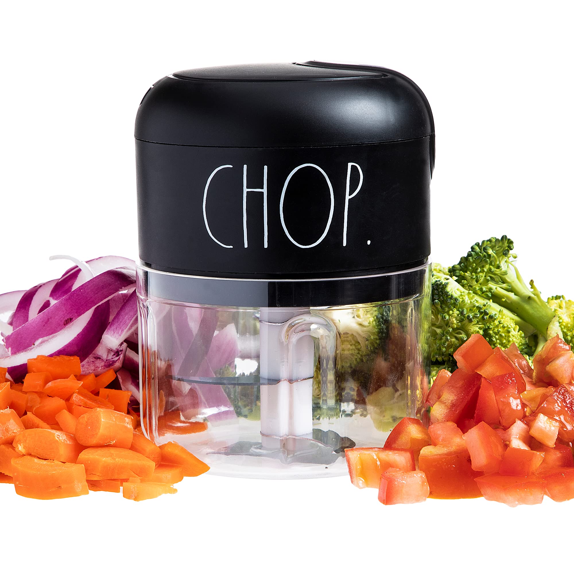 Rae Dunn Electric Mini Garlic Chopper - USB Rechargeable, Portable Wireless Food Chopper - Small Food Processor for Chopping Garlic, Ginger, Herbs, Chili, Minced Meat, Onion and More - Very Good