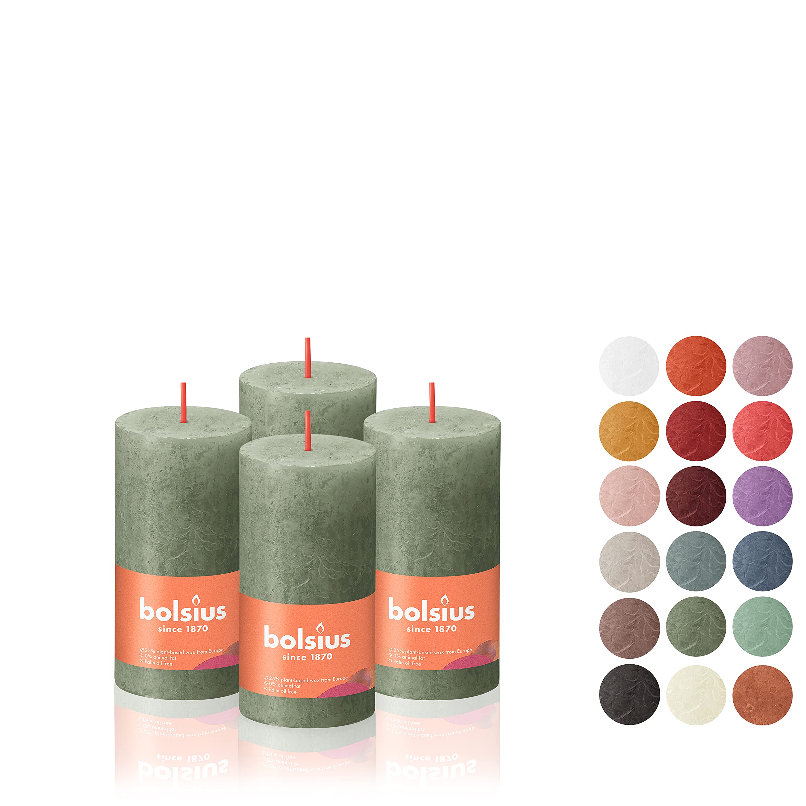 BOLSIUS 4 Pack Fresh Olive Rustic Pillar Candles - 2 X 4 Inches - Premium European Quality - Includes Natural Plant-Based Wax - Unscented Dripless Smokeless 30 Hour Party and Wedding Candles - Like New