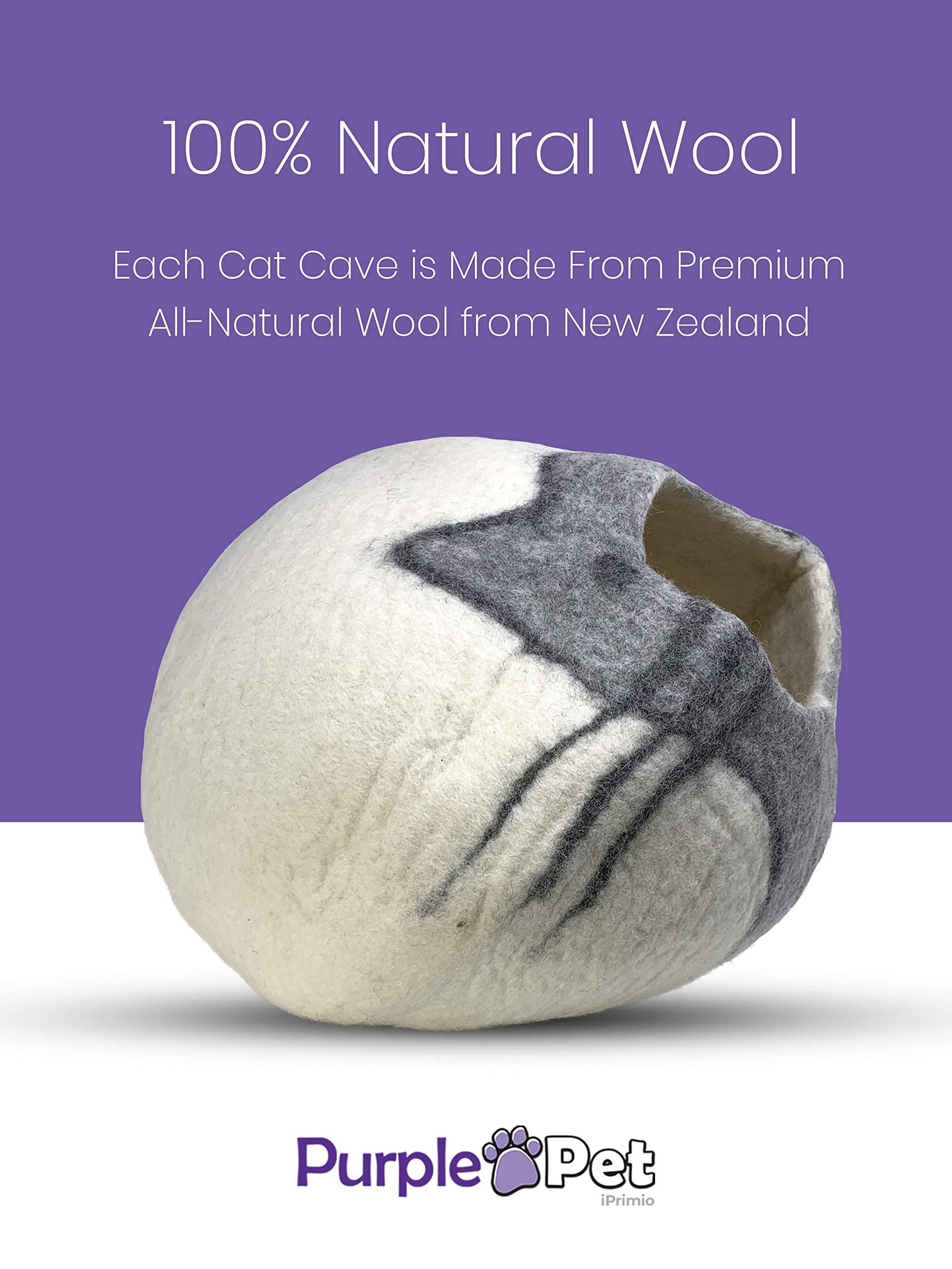 iPrimio 100% Natural Wool Eco-Friendly Cat & Kitten Cave Bed - Cozy House Indoor Bed for Cats & Kittens - Pet Felt Cat Cave, Cushion, Cove, Nest, Hideout, Hideaway, Tent, Tunnel Beds (Cat Face) - Acceptable