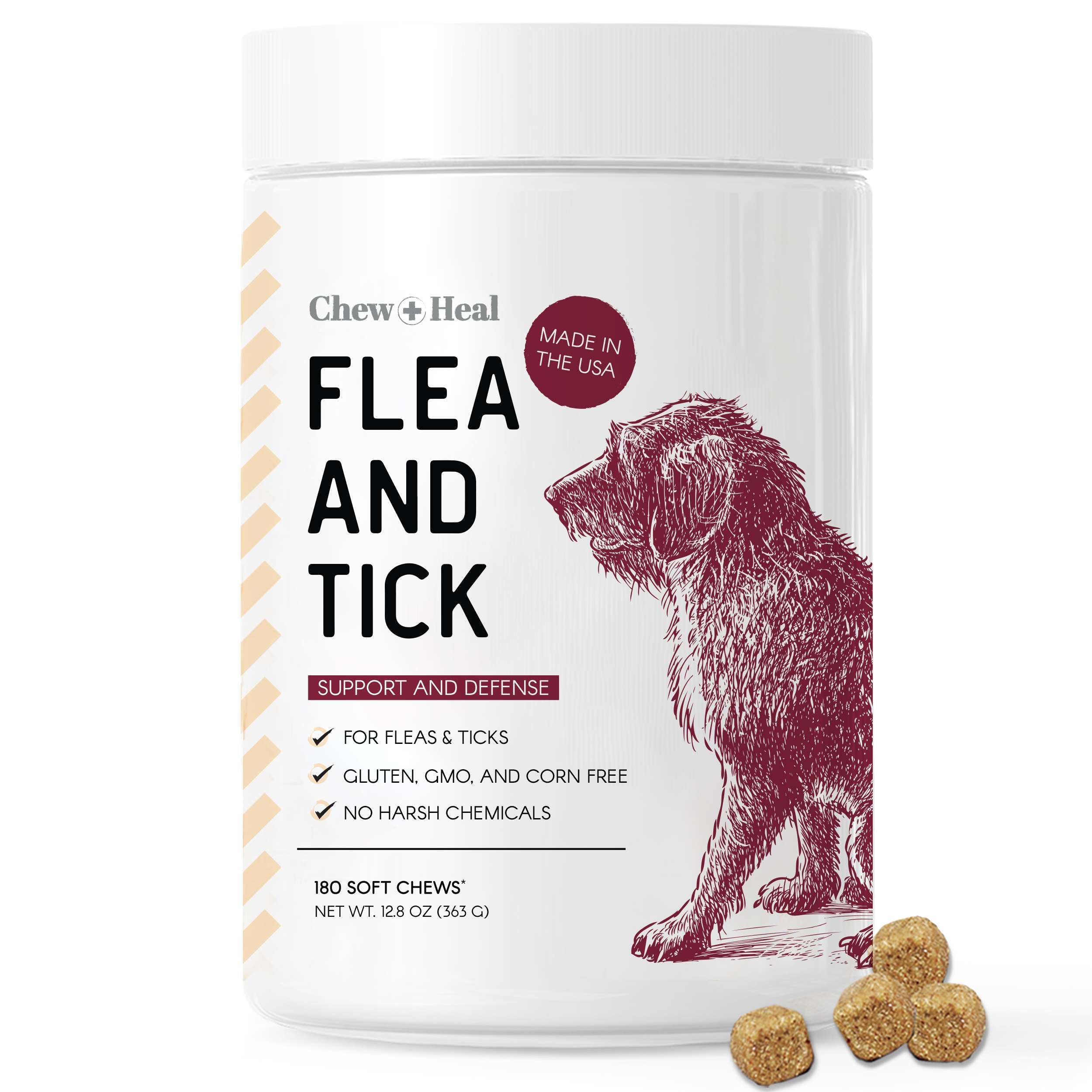 Chewable Flea and Tick Prevention for Dogs - 180 Delicious Soft Chews for Small and Large Dogs - Gluten, GMO, and Corn Free, Made in The USA
