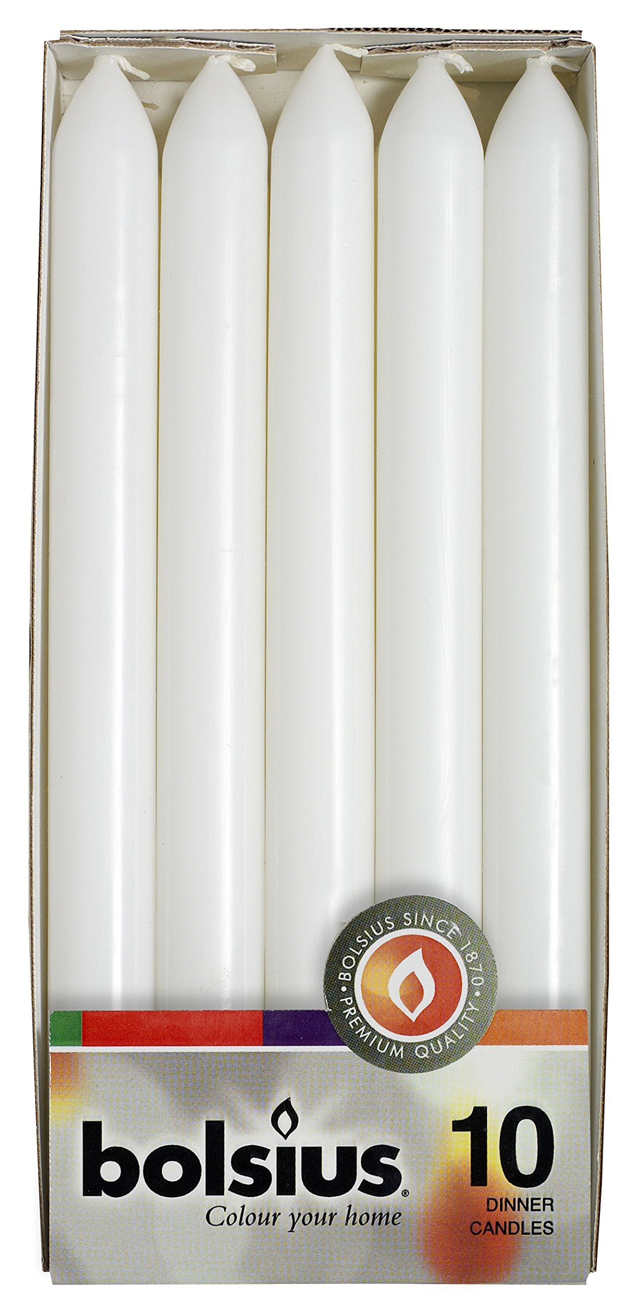 BOLSIUS White Candles 10 Pack - 9 Inch Straight Taper Candle Set - 8 Hour Candlesticks - Fits Most Standard Candle Holders - Premium European Quality - Household, Dinner, Wedding, & Party Candlesticks - Like New