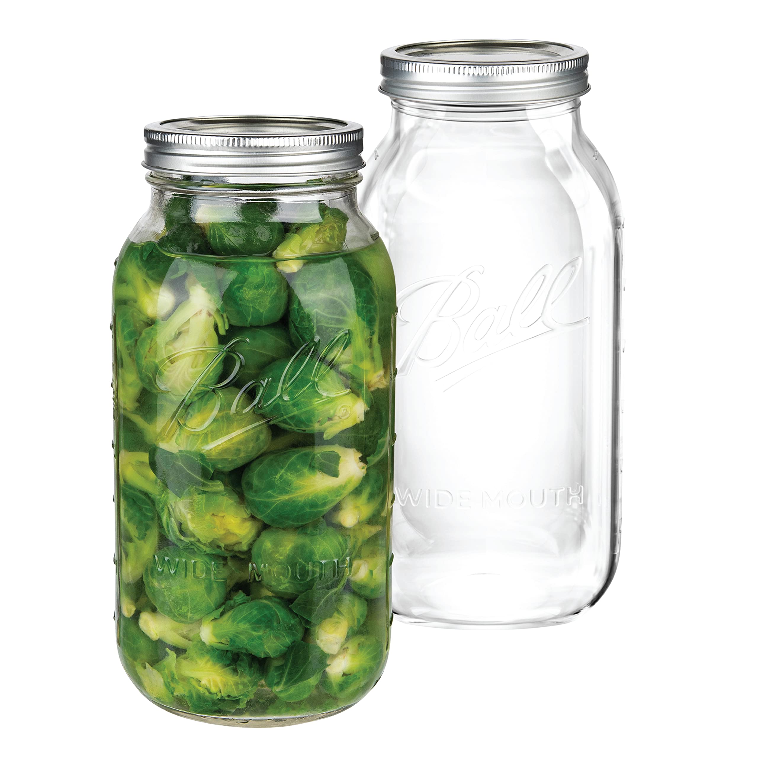 kitchentoolz 64 oz Wide Mouth Mason Jars Half Gallon Mason Jars with Airtight Lids and Bands for Canning, Fermenting & Pickling - Made in USA Pack of 2 - Like New