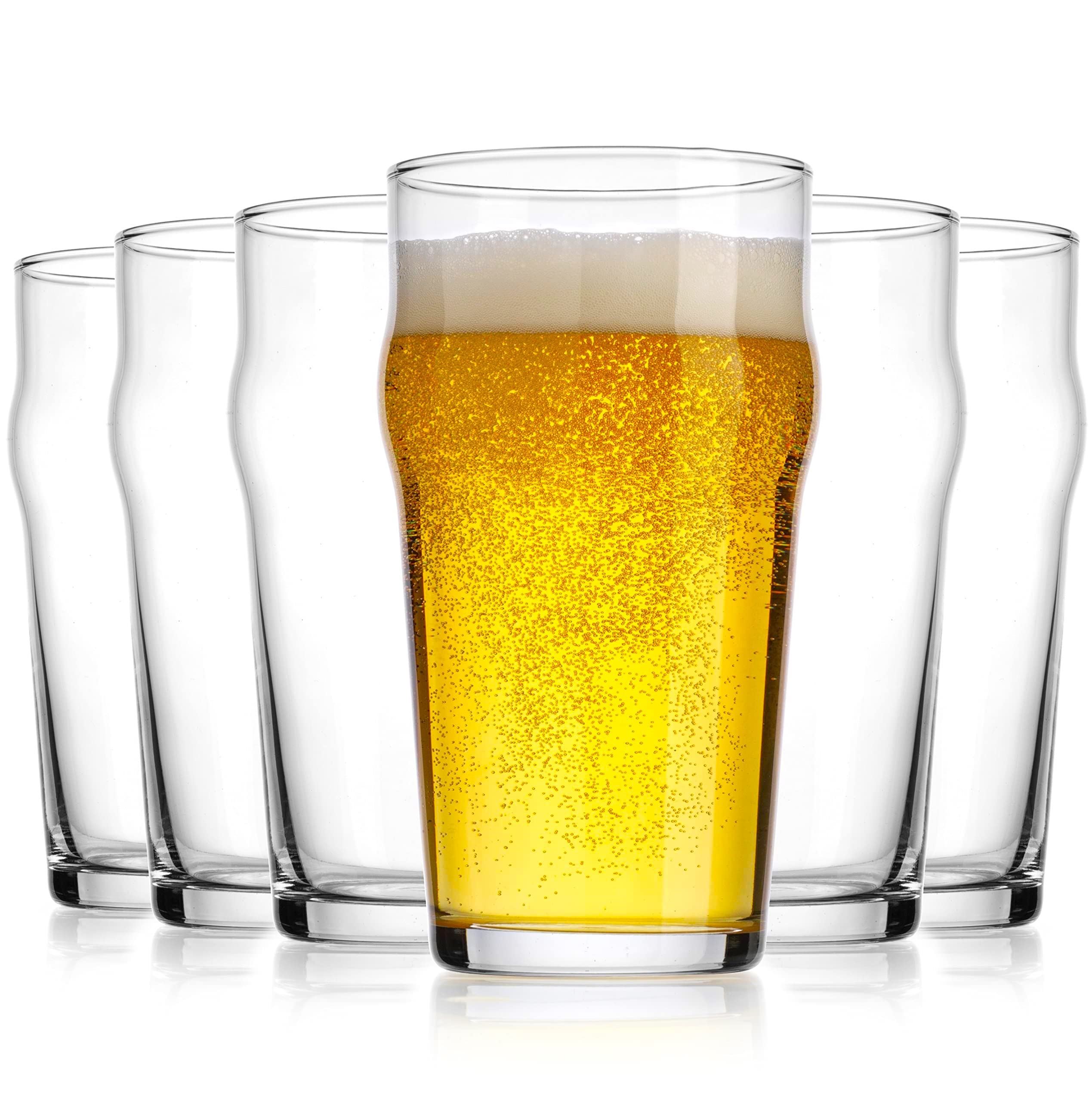 Glaver's Beer Glasses Set of 6 British 19 Oz. Pint Glasses, Uniquely Designed Easy-Grip European Pub Beer Pilsner Tumblers for Wheat, Ale, Juice, Cocktails, Great Gift for Men. - Like New