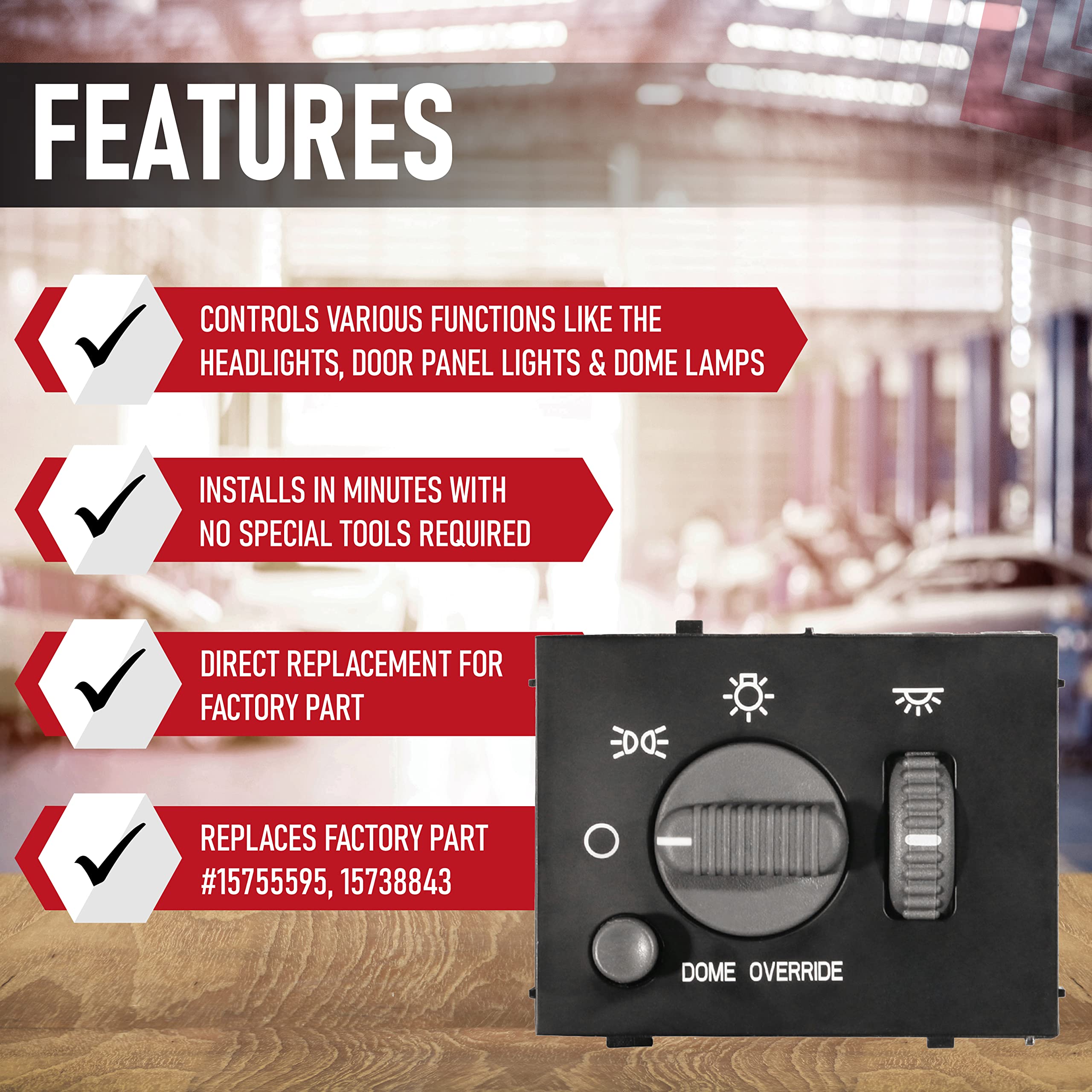 Headlight Instrument Panel Dimmer Dome Lamp Switch Gray Knob - Replaces 15755595, 15738843, D1534G, SW2157 - Fits Chevy Avalanche, Silverado, Tahoe, Suburban, GMC Sierra, Yukon 99, 00, 01, 02 - Very Good