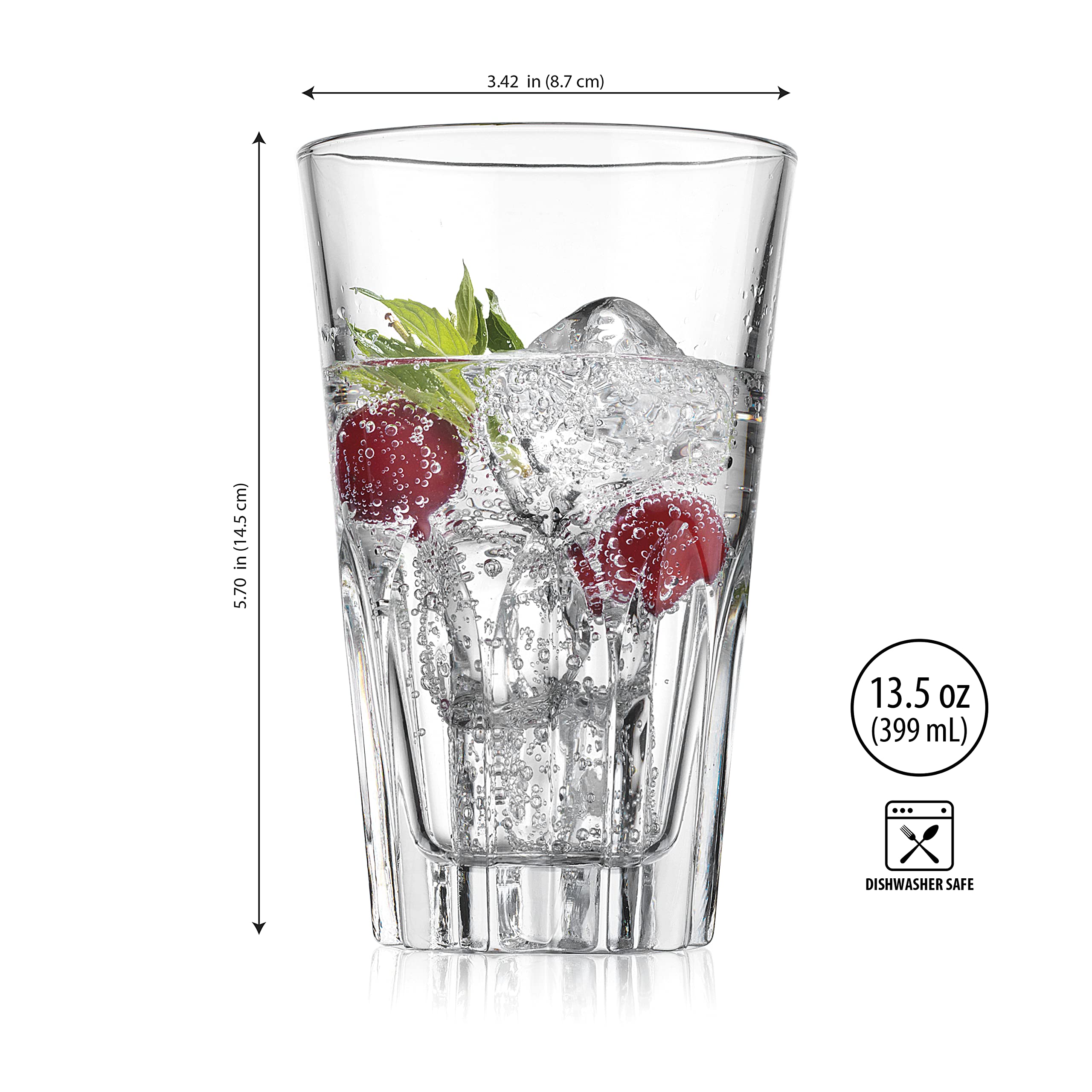 Glaver's Classic Drinking Glasses Set Of 4 Old Fashioned Highball Glass Cups 13.7 Oz, Diamond Cut Glass For Bar Glasses, Water, Beer, Juice, Cocktails - Like New