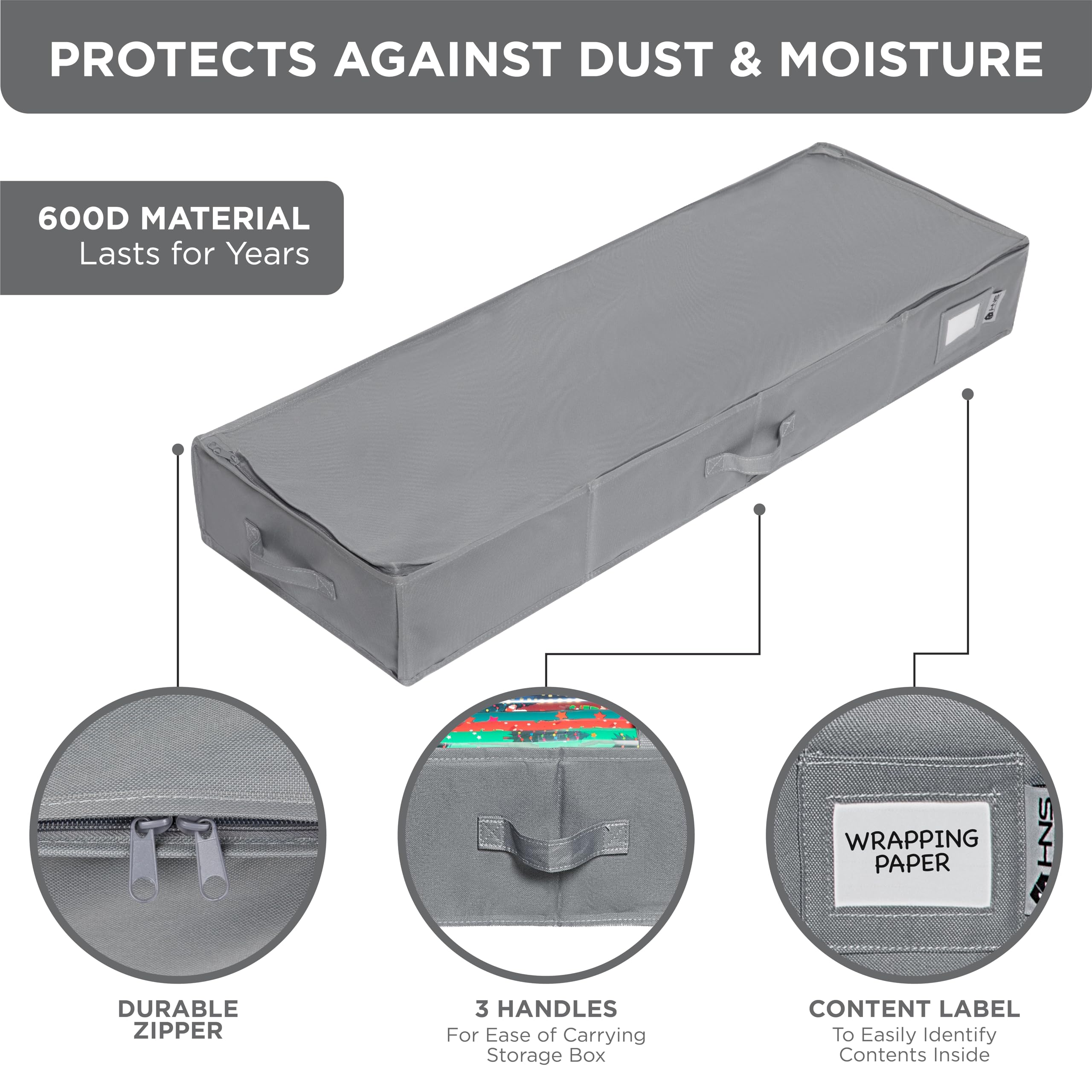 Christmas Storage Organizer - Wrapping Paper Storage and Under-Bed Storage Container for Holiday Storage of Gift Bags, Wrapping Paper, Ribbon, and Bows 600D - Very Good