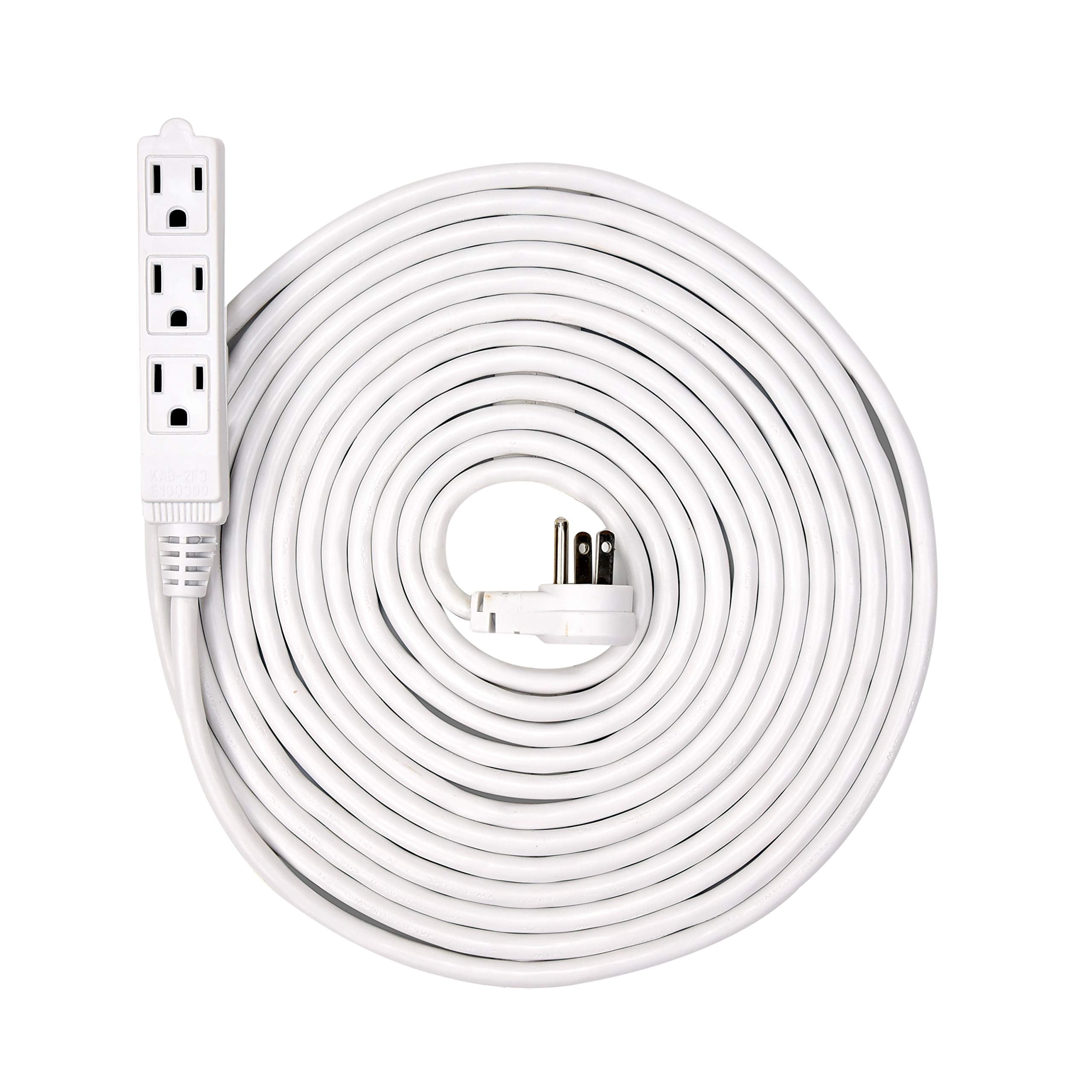 Electes 30 Feet Heavy Duty Extension Cord / Wire , Multi 3 Outlet , 3 Prong Grounded , Angled Flat Plug , 16/3 , SPT3 , UL Listed , White - Very Good