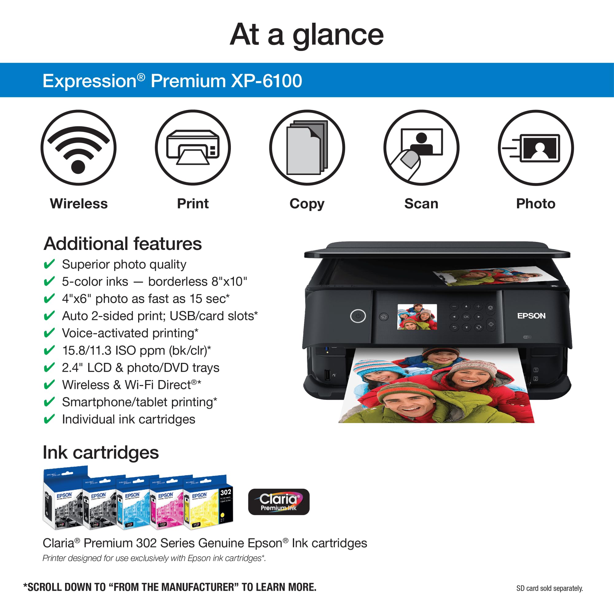 Epson Expression Premium Wireless Color Photo Printer with ADF, Scanner and Copier, Black - Acceptable