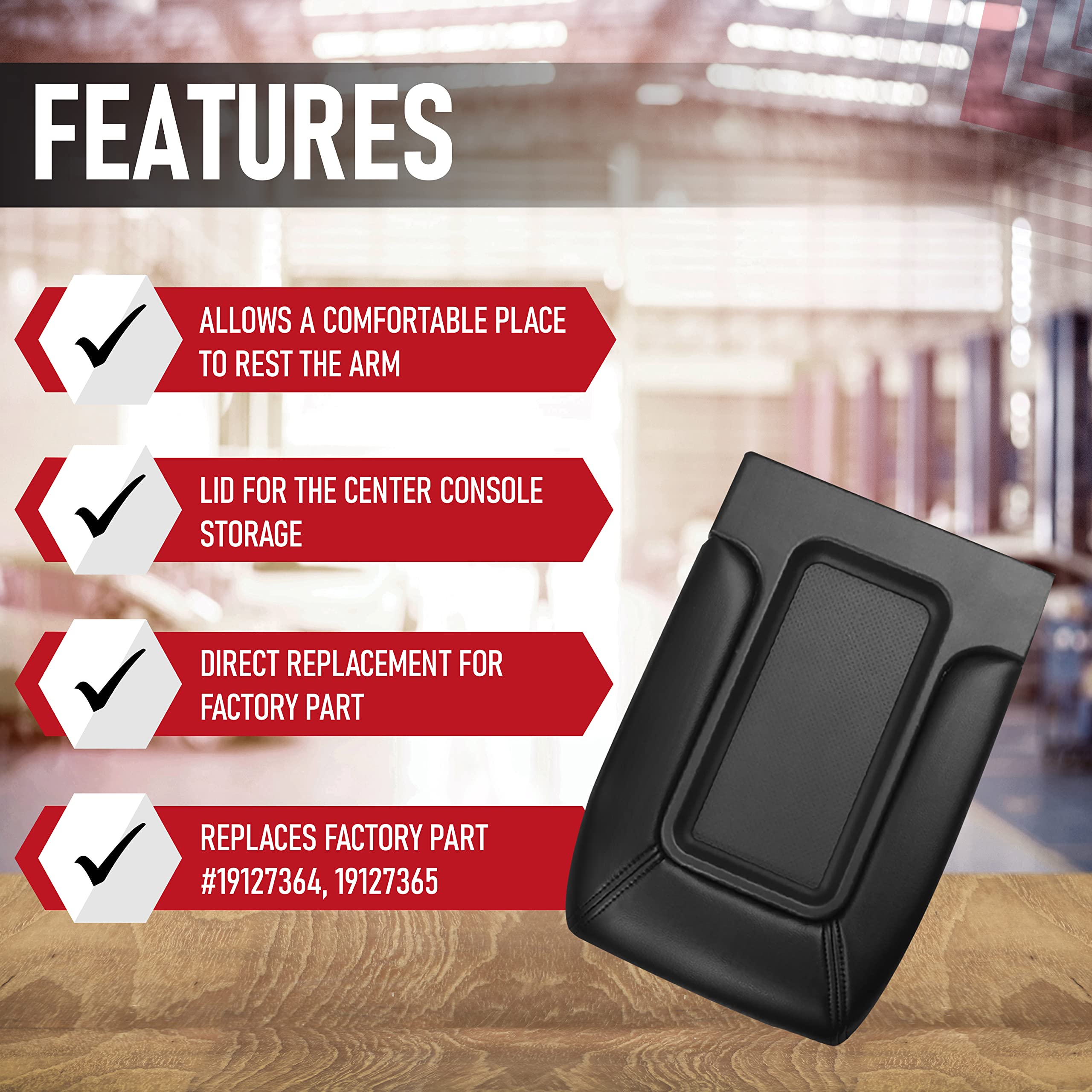 Center Console Lid Replacement Kit Black - Replaces 924-811, 19127364, 19127365, 19127366 - Compatible with Chevy, GMC & Cadillac Vehicles - Silverado, Avalanche, Tahoe, Suburban, Sierra, Yukon - Very Good