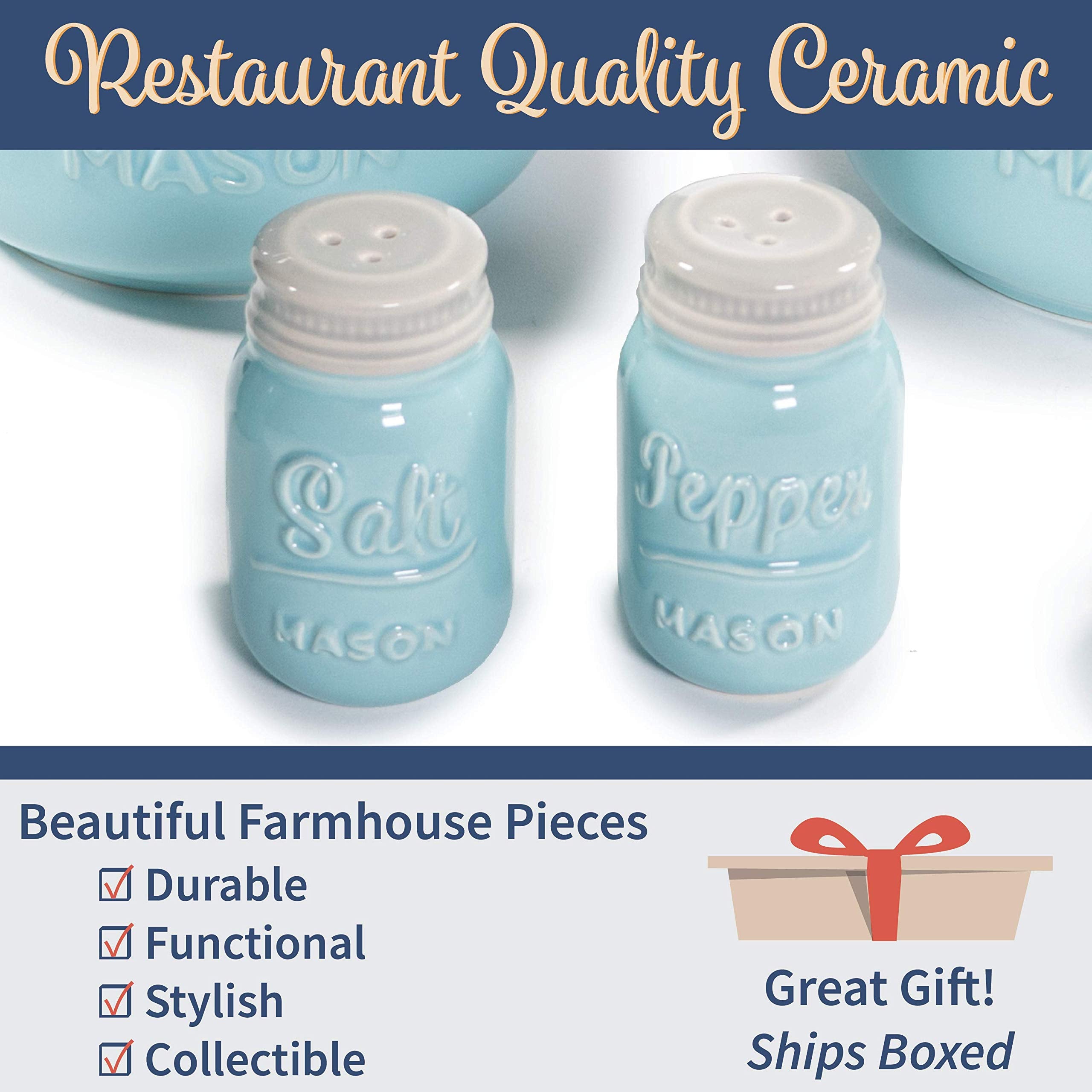 Mason Salt & Pepper Shakers - Vintage Ceramic Salt & Pepper Shaker Set - Retro Farmhouse Decorative Jar Dispenser for Kitchen - Good