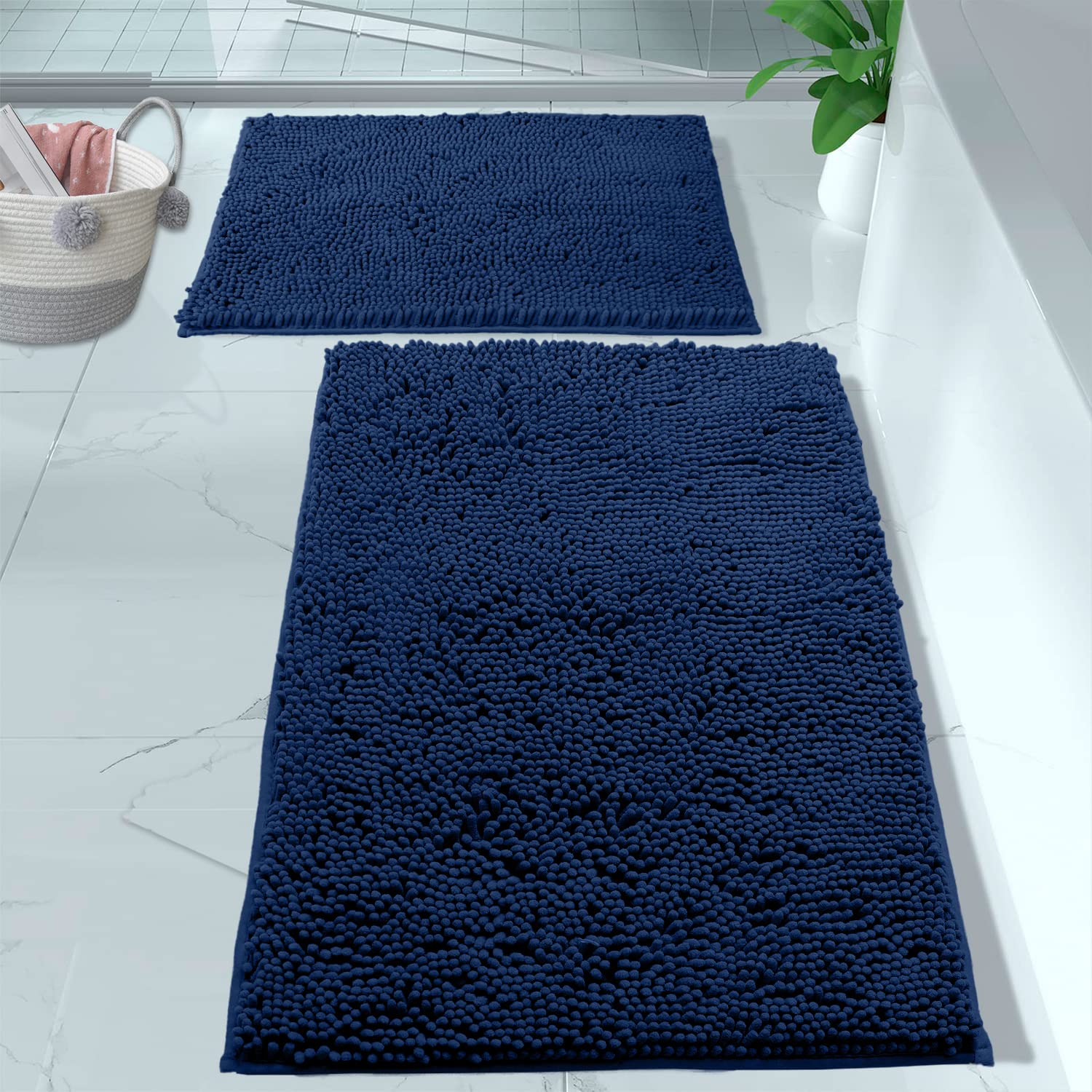 Blue Bathroom Rugs Extra-Soft Plush Blue Bath mat Chenille Microfiber Bathroom Rugs and mats Sets, Super Absorbent Bathroom Set Luxury Bathroom D�cor, 30 X 20'' + 23 x 15''. - Good
