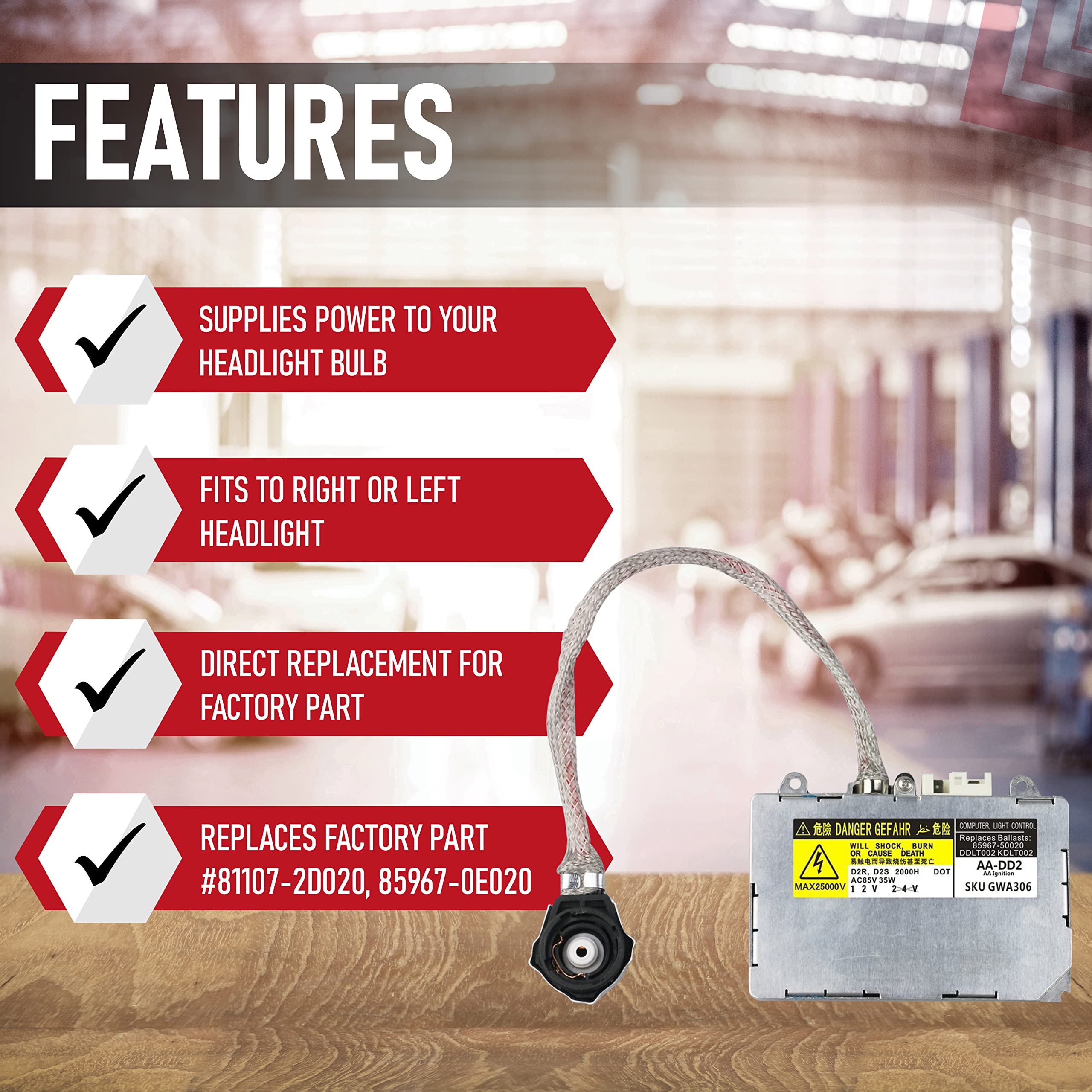 HID Ballast with Ignitor - Headlight Control Unit Module - Replaces 85967-0E020, 81107-2D020, DDLT002, KDLT002 - Compatible with Toyota & Lexus Vehicles - Prius, Avalon, Sienna, ES300, ES330, LS430 - Very Good