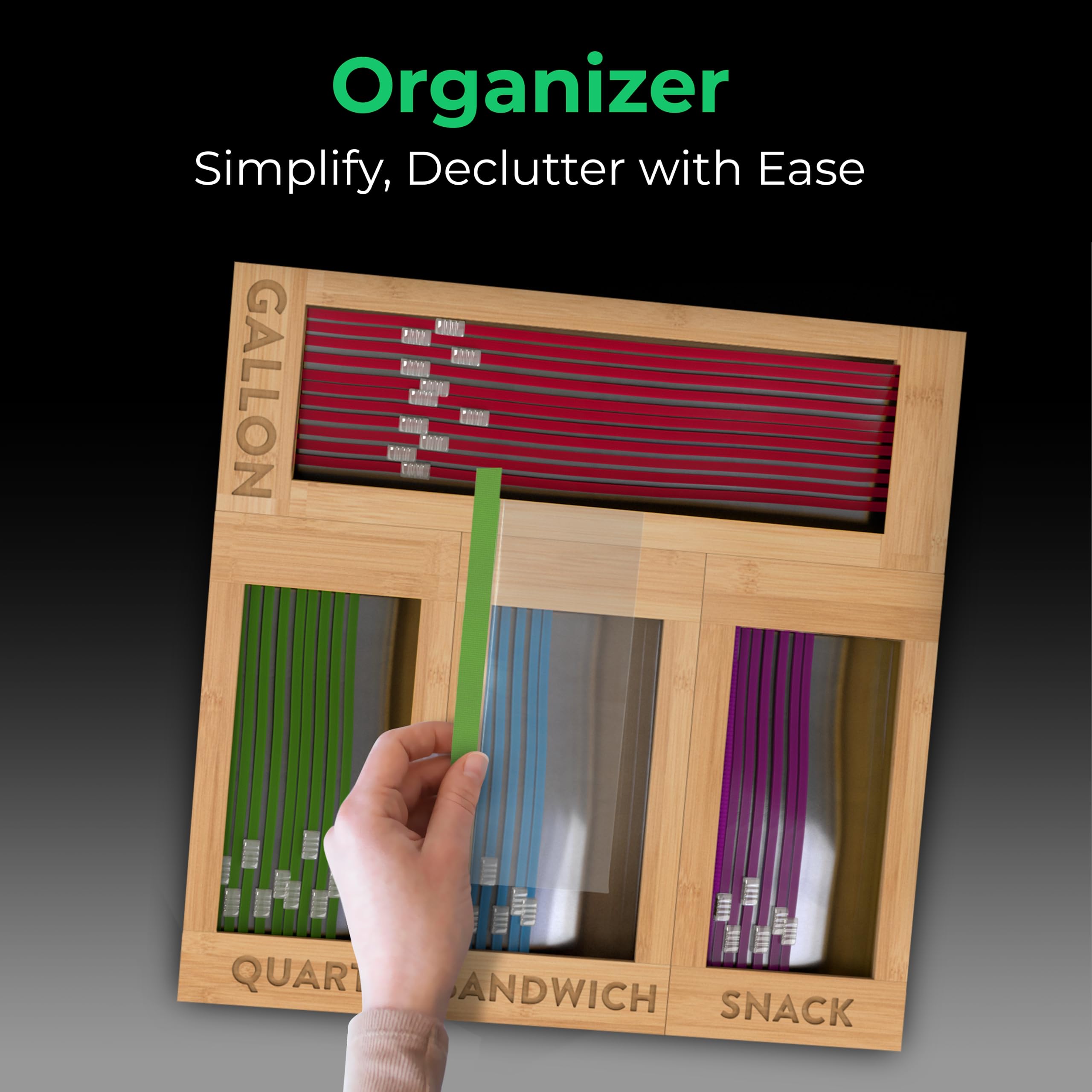 Magic Mill Ziplock Bag Organizer for Drawer | Bamboo Kitchen Storage Organization, Eco-Friendly Plastic Baggie Holder, Dispenser & Organizer for Ziploc Bags 4-PC  - Like New
