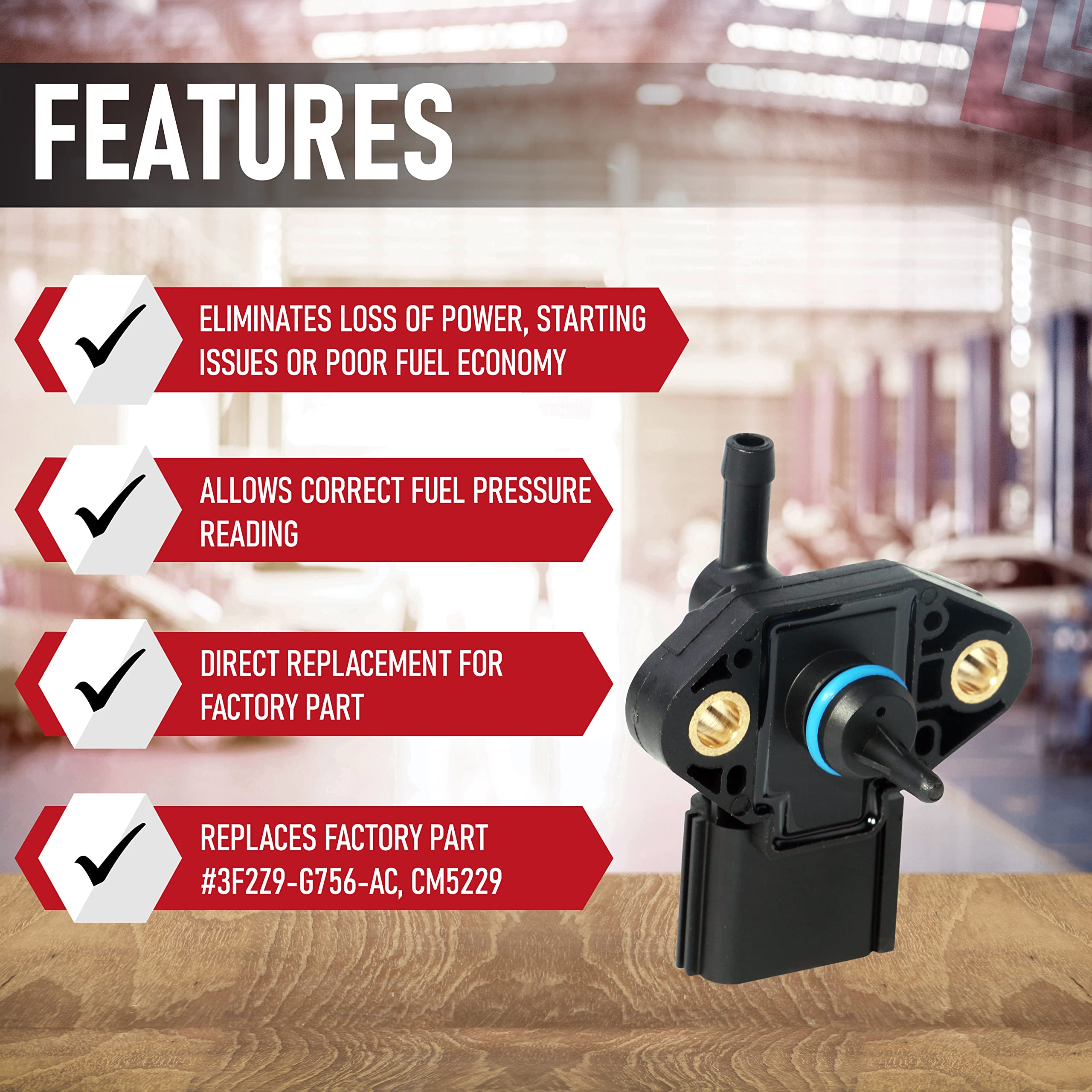 Fuel Rail Injection Pressure Sensor - Replaces CM5229, 0261230093, 3F2Z9G756AC - Compatible with Ford, Lincoln & Mercury Vehicles - Crown Victoria, F250 Super Duty, Focus, Explorer, Mustang, E-150 - Very Good