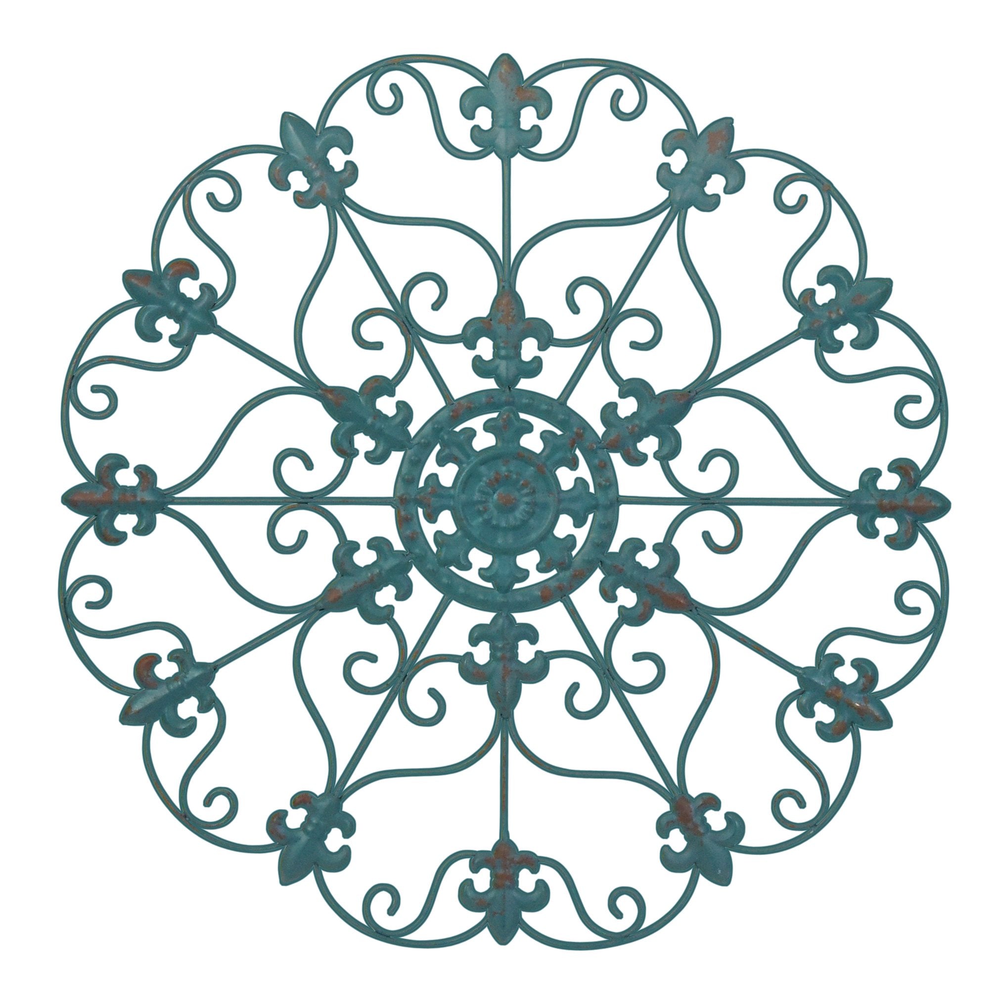 16" Hand Made Iron Wall Medallion, Home, Room Decoration, Home Decor 100% Lead Free Paint, Teal Color. Great Gift idea for Your Loved one! - Like New
