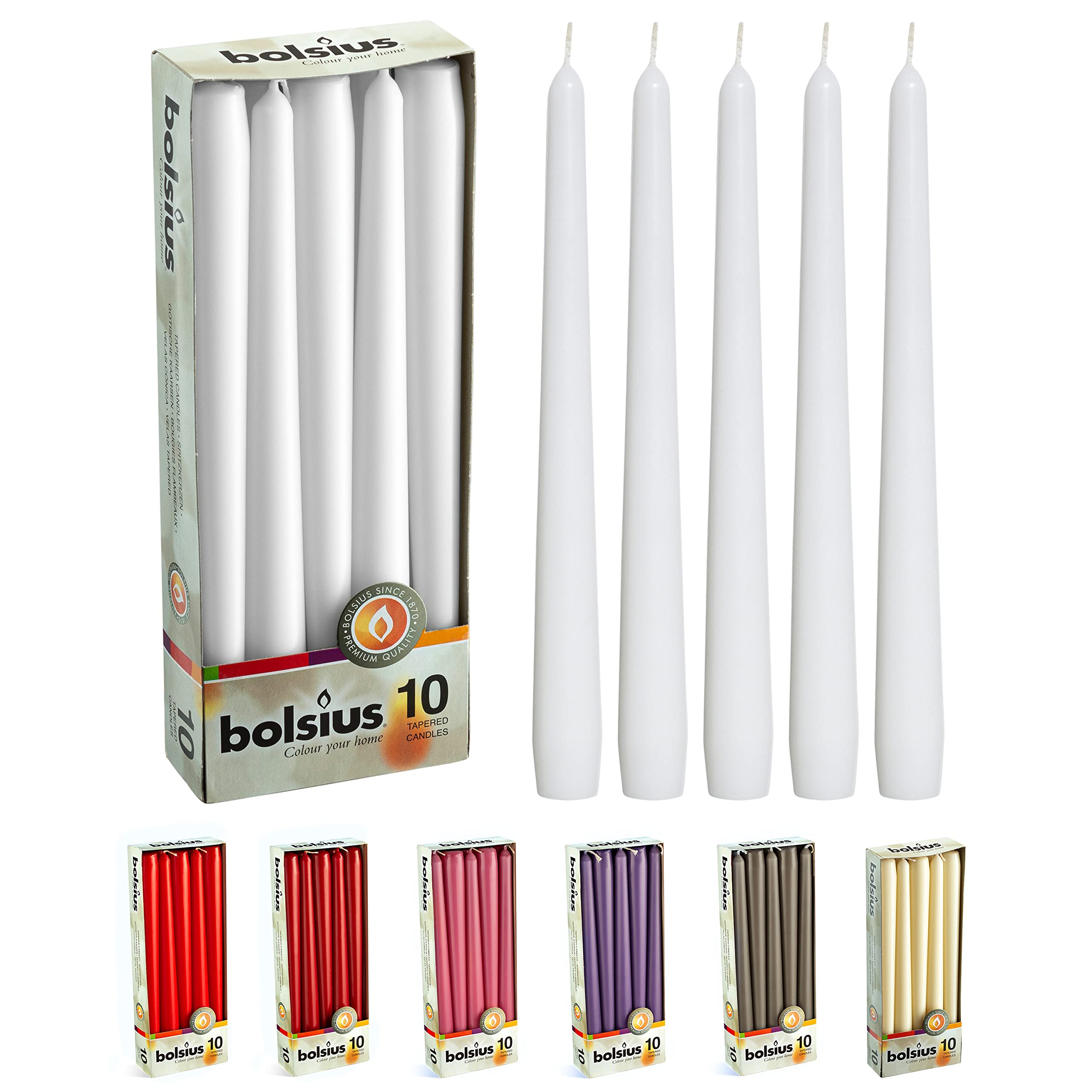 BOLSIUS Unscented 10 Inch Dinner Candles, 10 Pack - 8 Hour European Quality Smokeless Dripless Taper Candles for Home D�cor - Like New