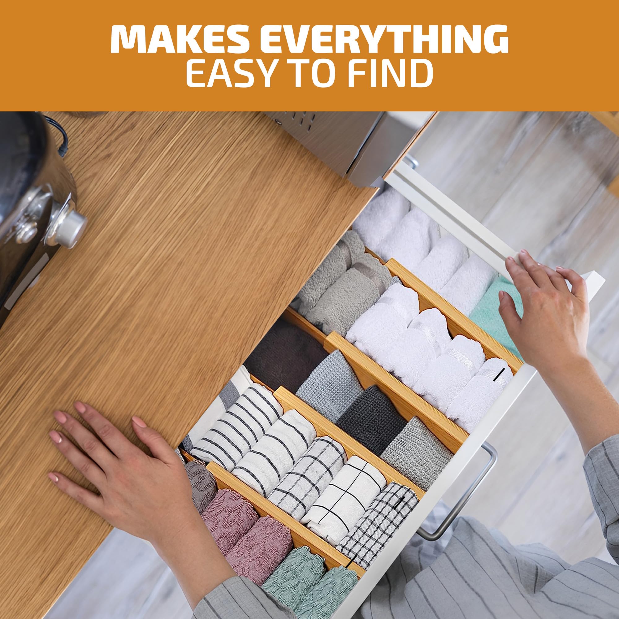 Bambüsi Adjustable Drawer Dividers - Expandable 16" to 22" - Drawer Organizer for Kitchen, Dresser, Bedroom, Bathroom, Clothes Drawer Divider Separators, 4-Pack - Very Good